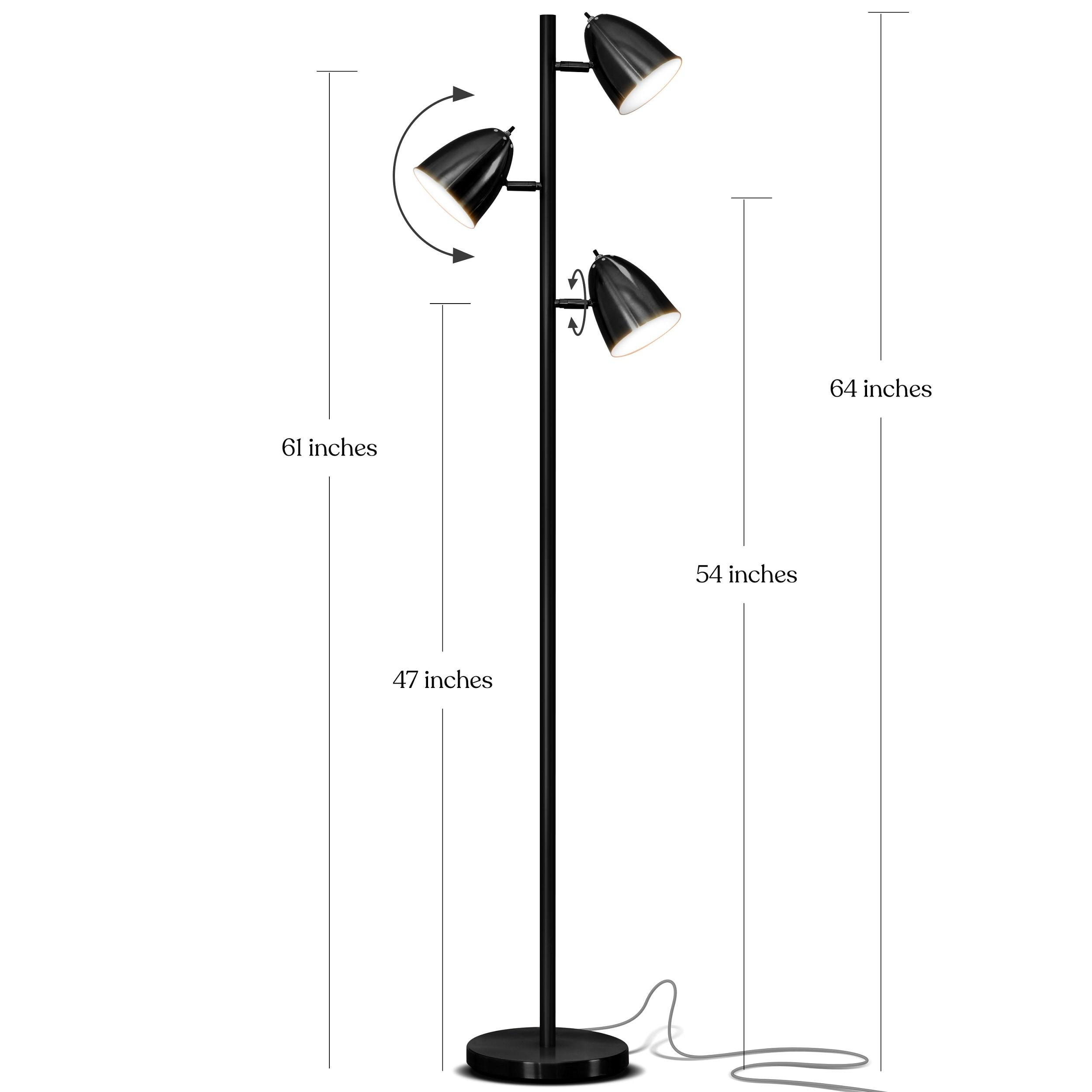 Brightech Jacob 64" Modern 3-Light Adjustable LED Floor Lamp with Black Finish and Metal Cone Shades, Bulbs Included
