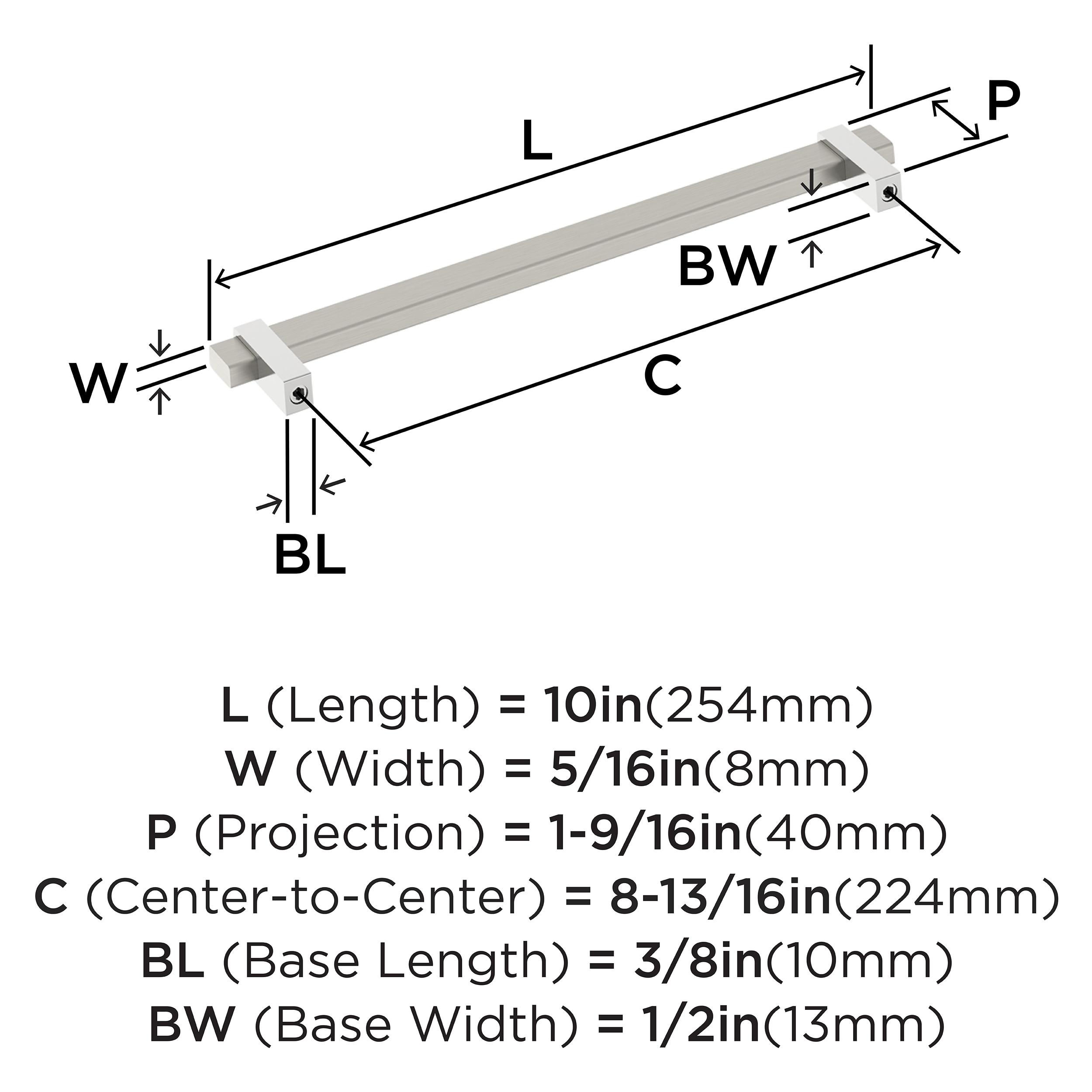 Amerock Mulino 8-13/16 inch (224mm) Center-to-Center Satin Nickel/Polished Chrome Cabinet Pull