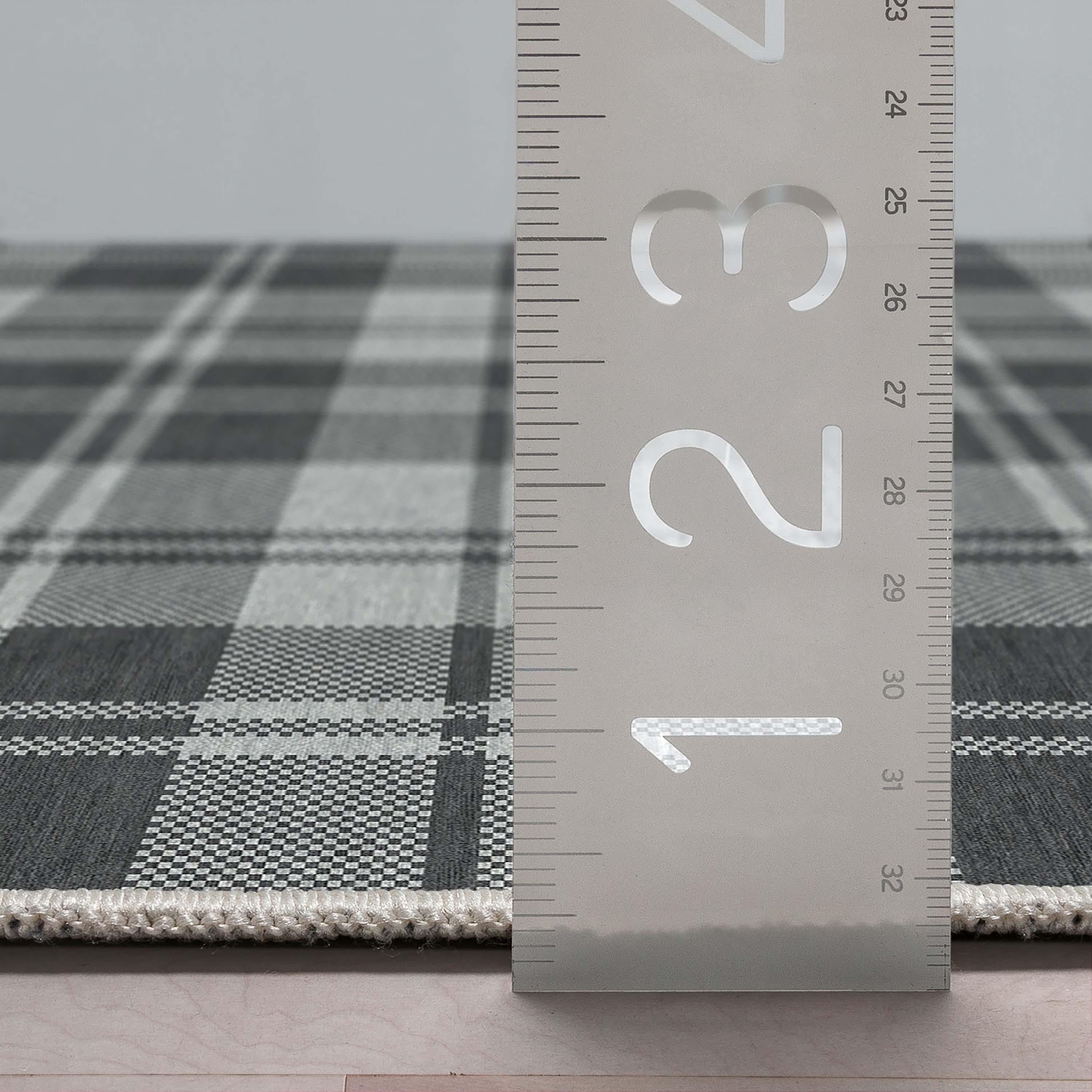 Well Woven Apollo Plaid Modern Dark Grey Flat Pile Easy to Clean 3'3" x 5' Area Rug for Living Room Dining Room Bedroom and Kitchen