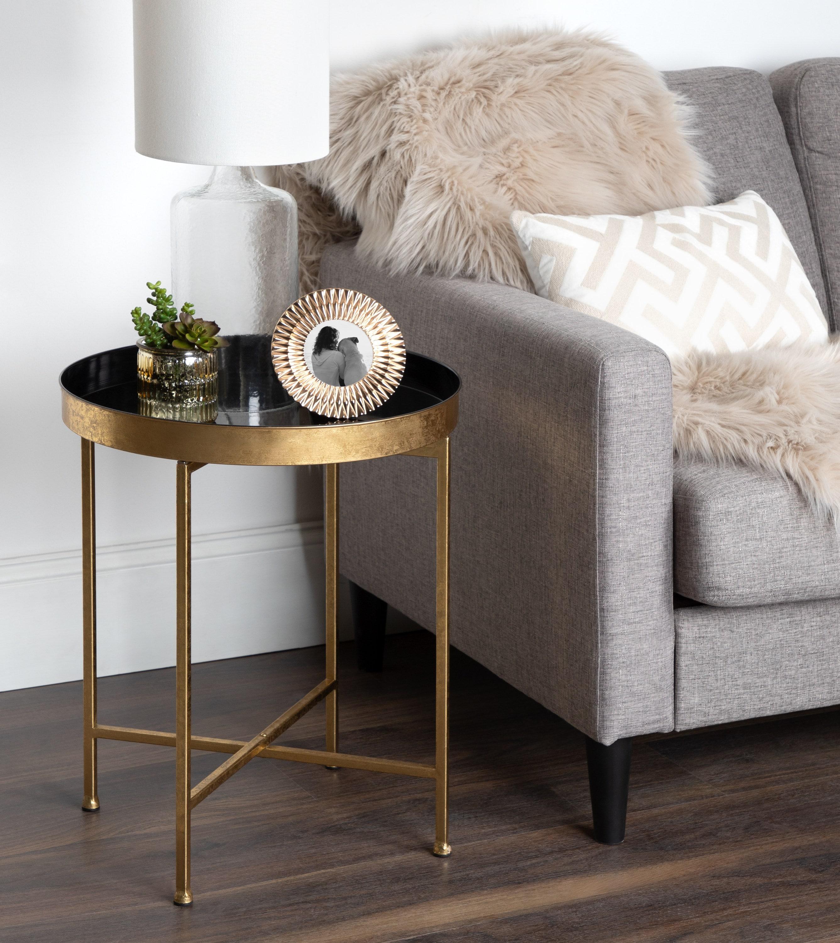Kate and Laurel Celia Round Metal Side Table, 18.25x18.25x22, Black and Gold