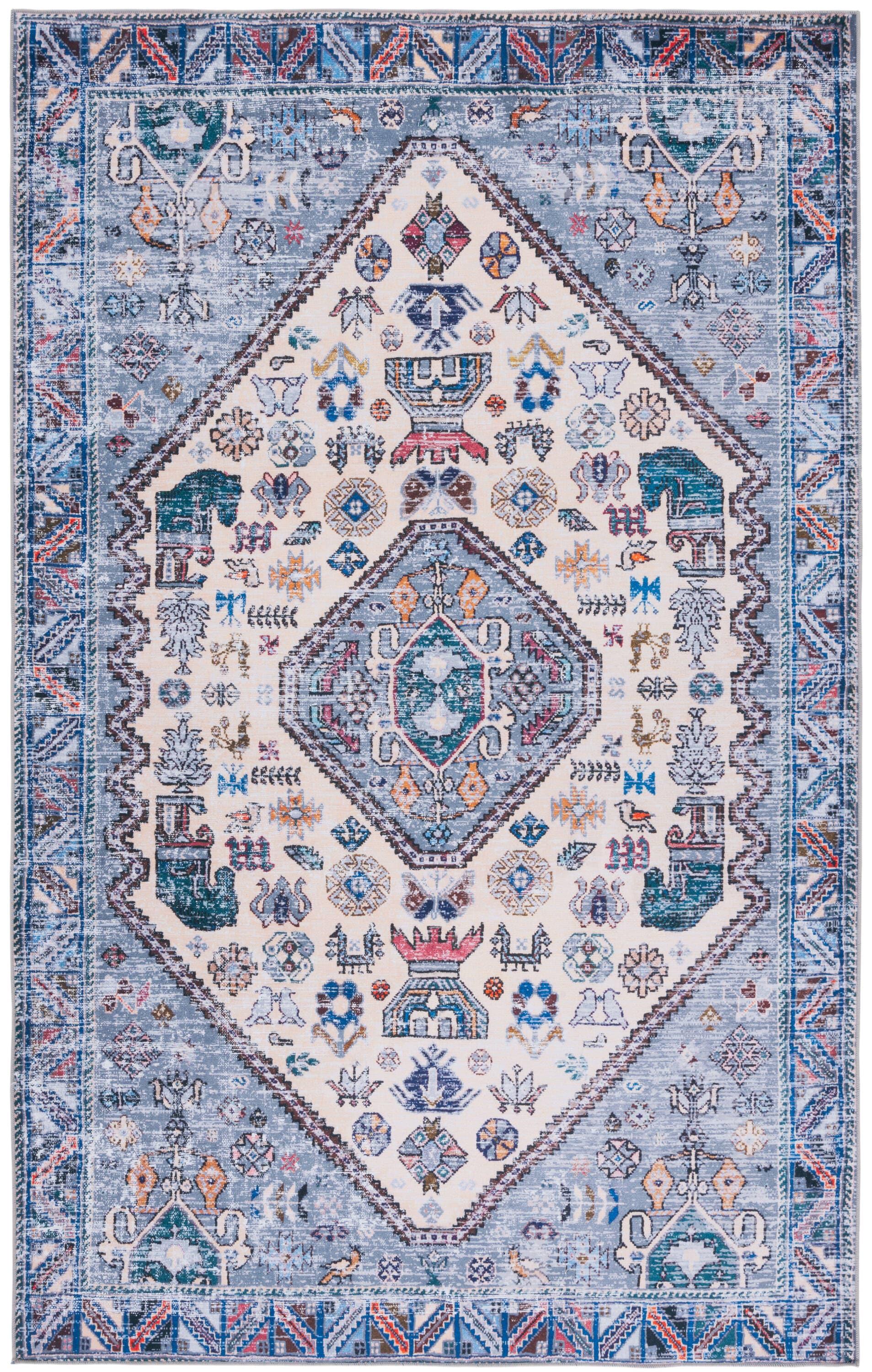 Tucson TSN194 Power Loomed Machine Washable Area Rug - Beige/Grey - 4'x6' - Safavieh.