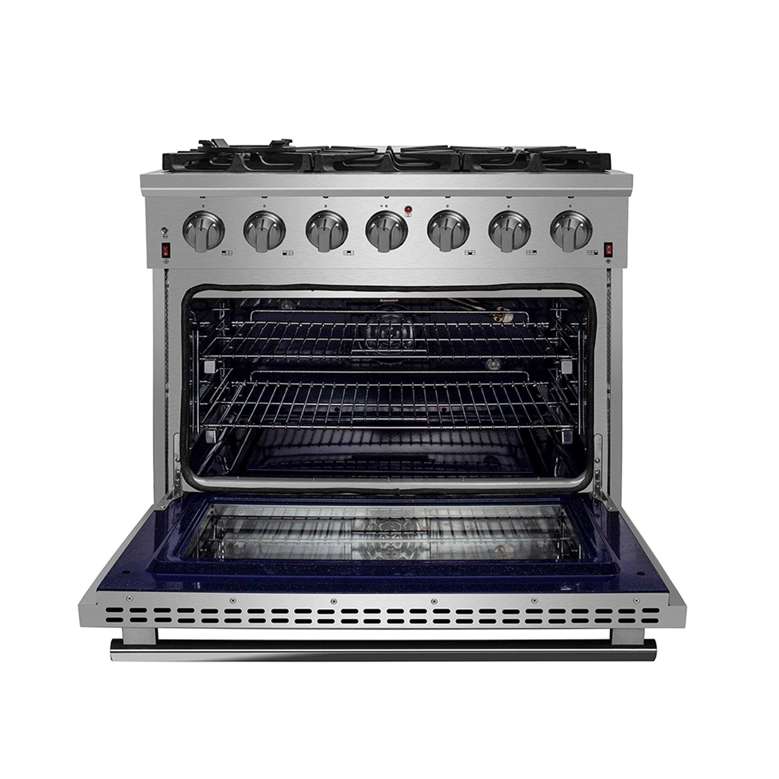 Massimo 36-inch Gas Range Stainless Steel, 6 burners, 83,000 BTU, 5.36 cu. ft., Air Fryer, Griddle