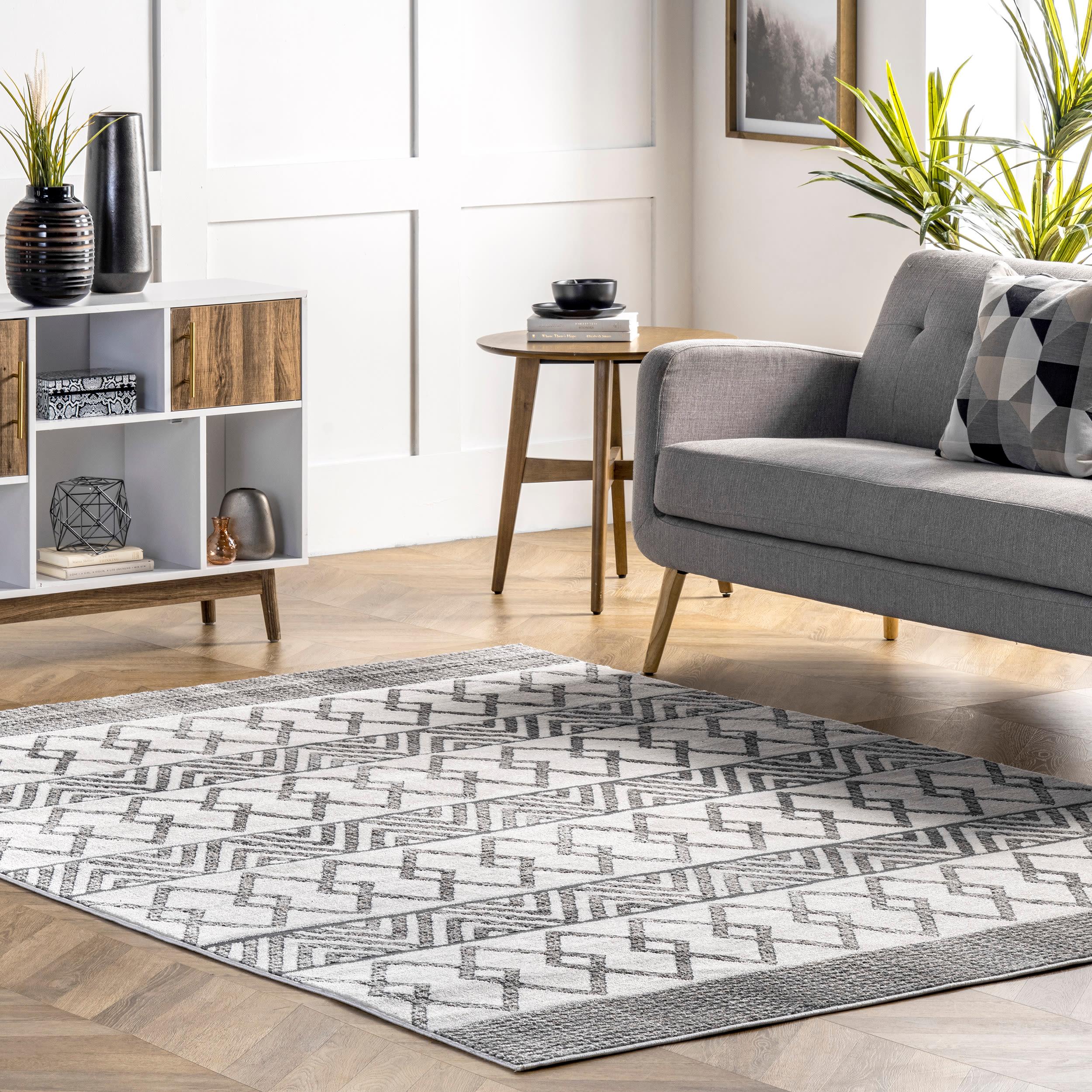 Easy Care Gray Synthetic Rectangular Area Rug