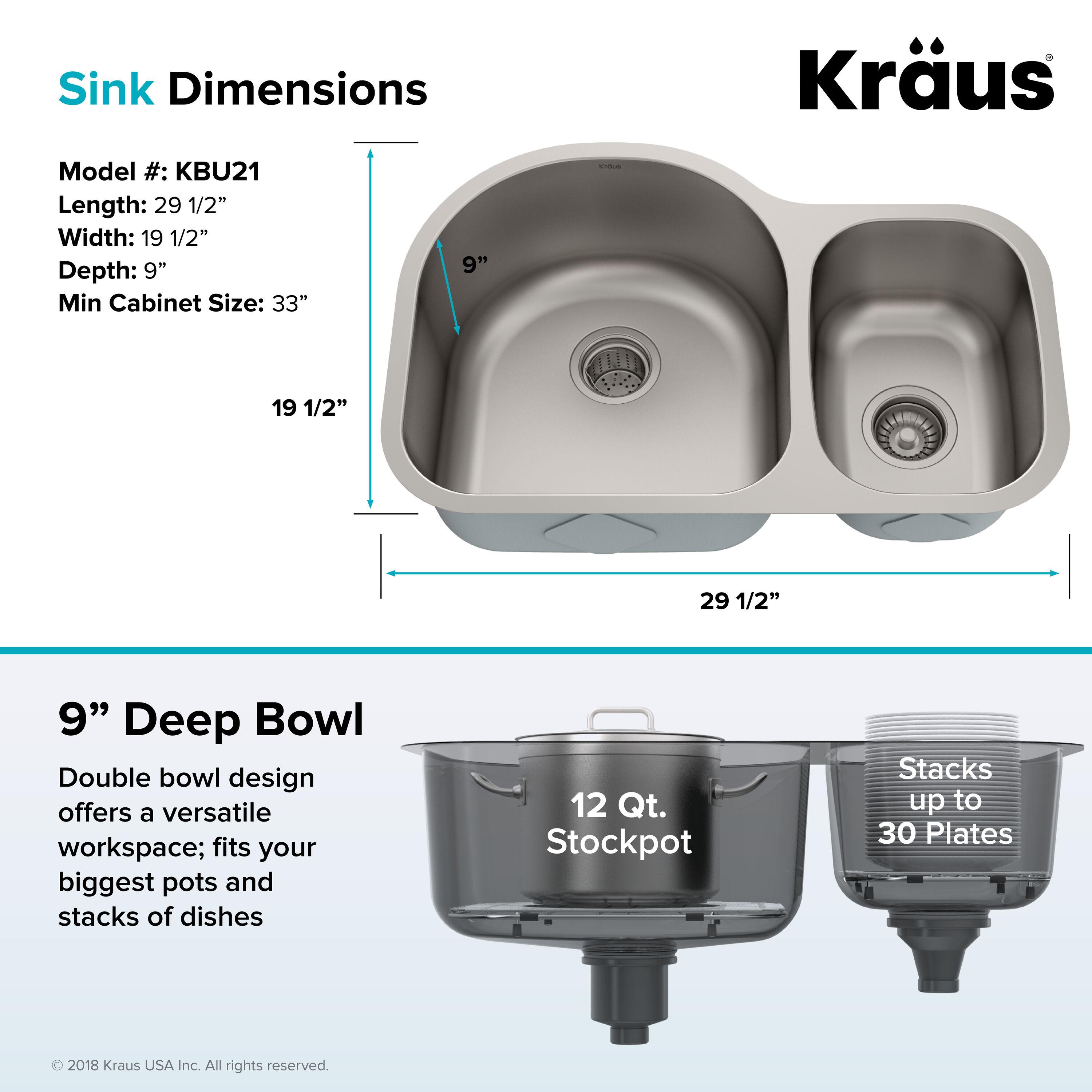 KRAUS Premier 30-inch L 16 Gauge Undermount 60/40 Double Bowl Stainless Steel Kitchen Sink