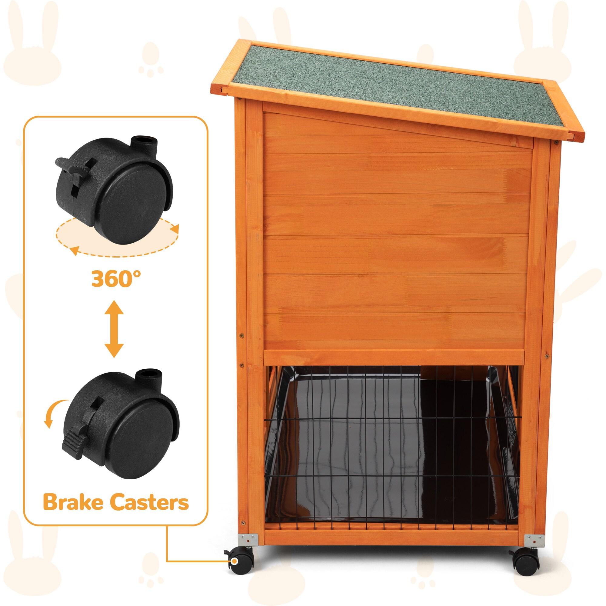 COZIWOW Wooden Rabbit Hutch Hamster Habitat Bunny House Outdoor w/ 4 Casters 2 Cleaning Trays