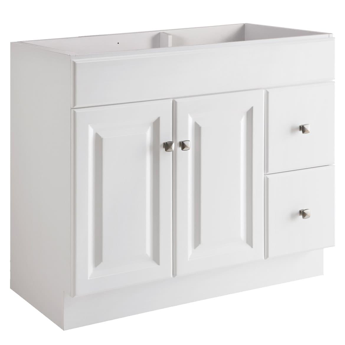 White MDF 36-Inch Freestanding Bathroom Vanity with Satin Nickel Knobs