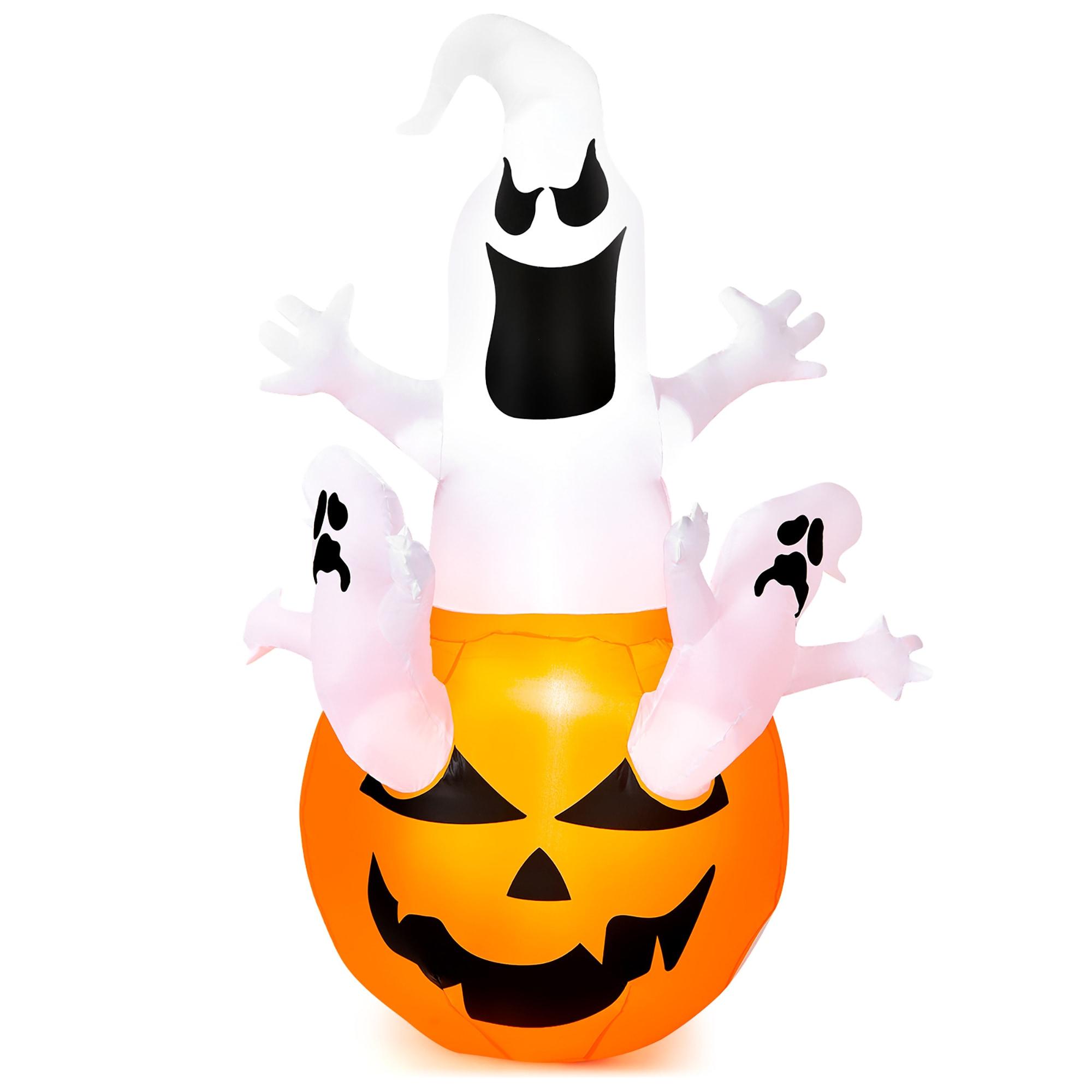 Tangkula 6ft Halloween Inflatables Ghost Pumpkin-Halloween Blow Up Yard Decorations w/Build-in LED Light