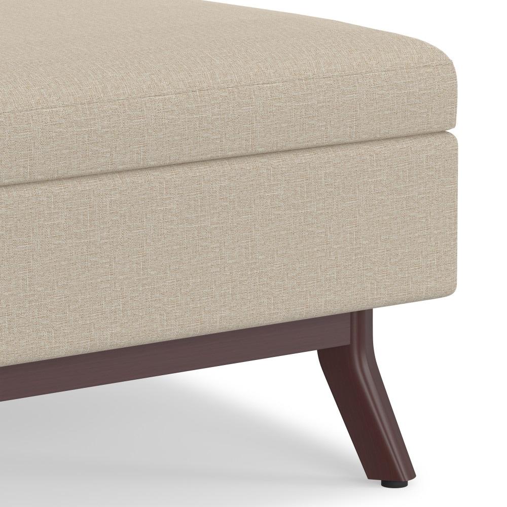 Simpli Home Owen 34"W Upholstered Coffee Table Storage Ottoman with Lift Top and Solid Wood Legs