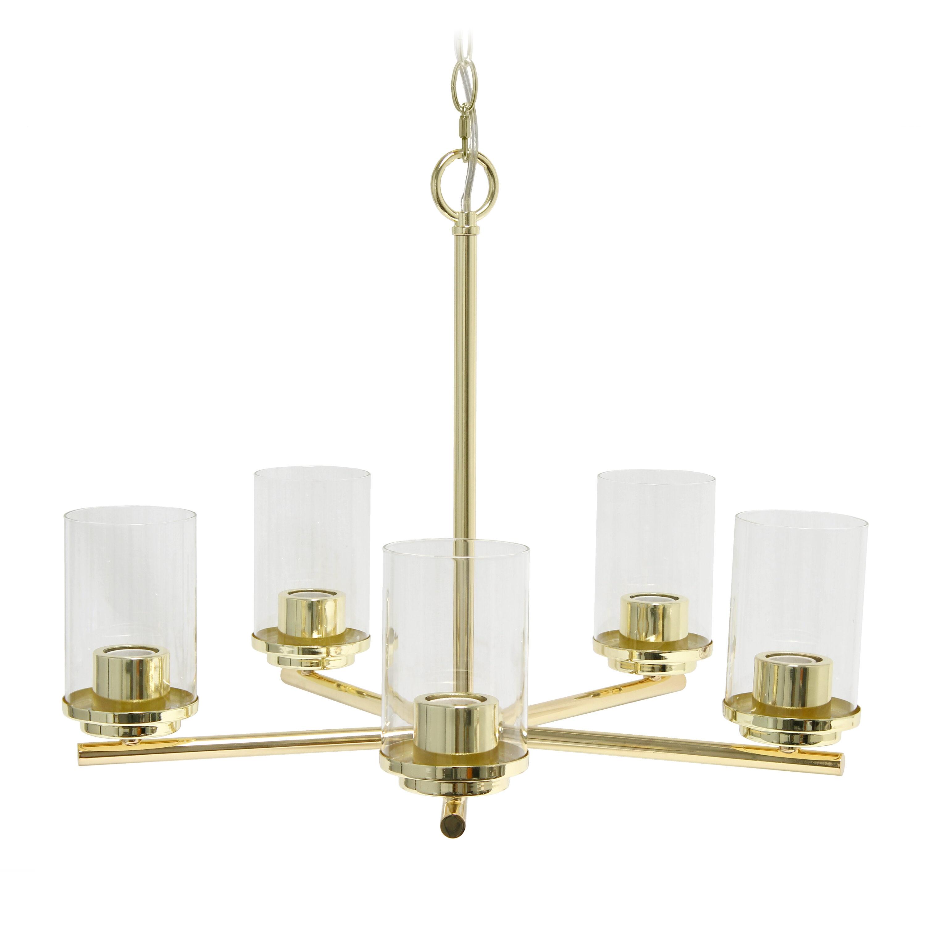 Lalia Home 5-Light 20.5" Classic Contemporary Clear Glass/Metal Hanging Pendant Gold : UL Listed, Adjustable Height