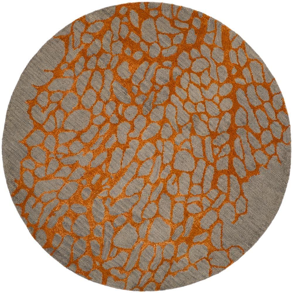 Blossom BLM695 Hand Hooked Indoor Area Rug - Grey/Orange - 6' Round - Safavieh
