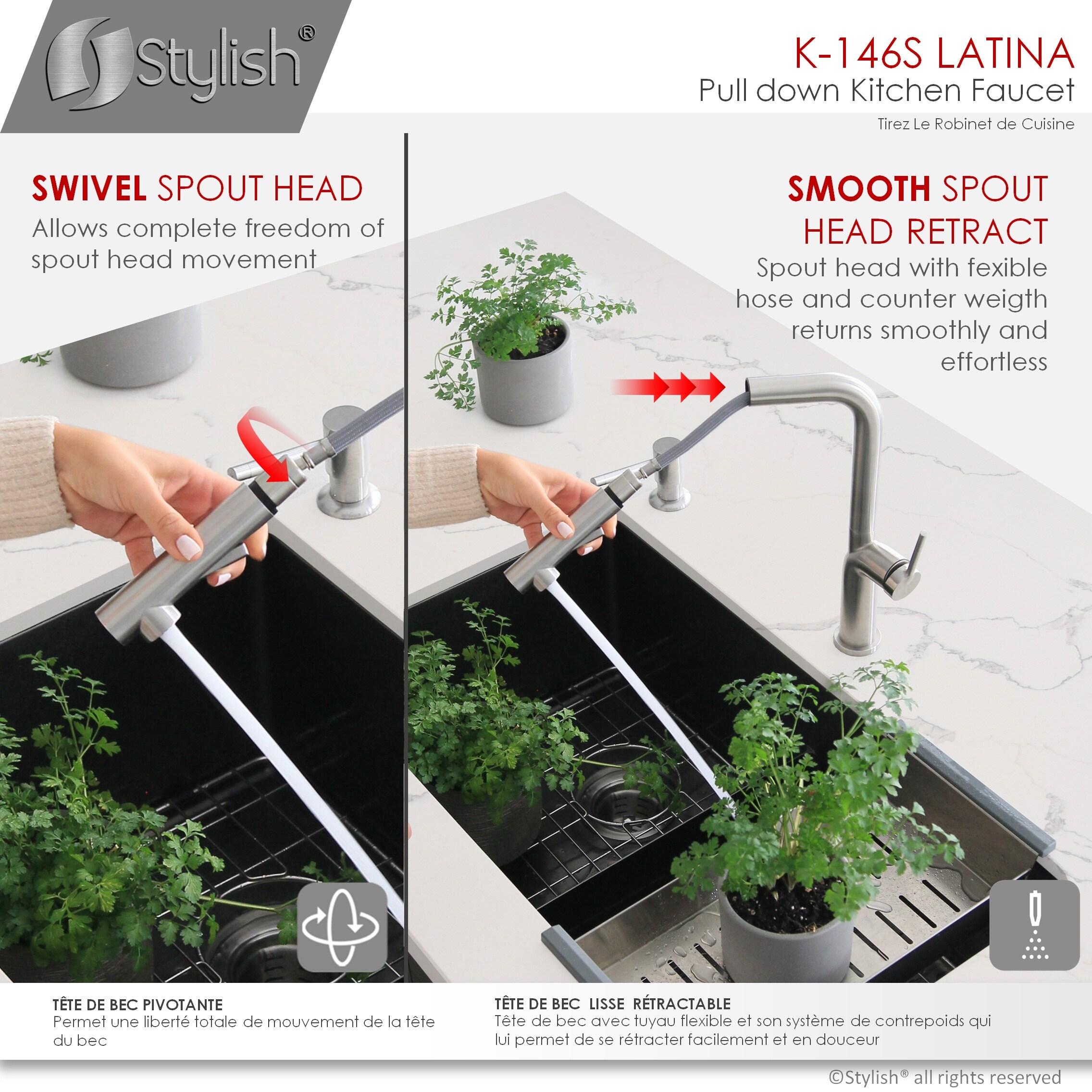 Modern Faucet Stylish Latina One-Handle Pull Down Kitchen Faucet