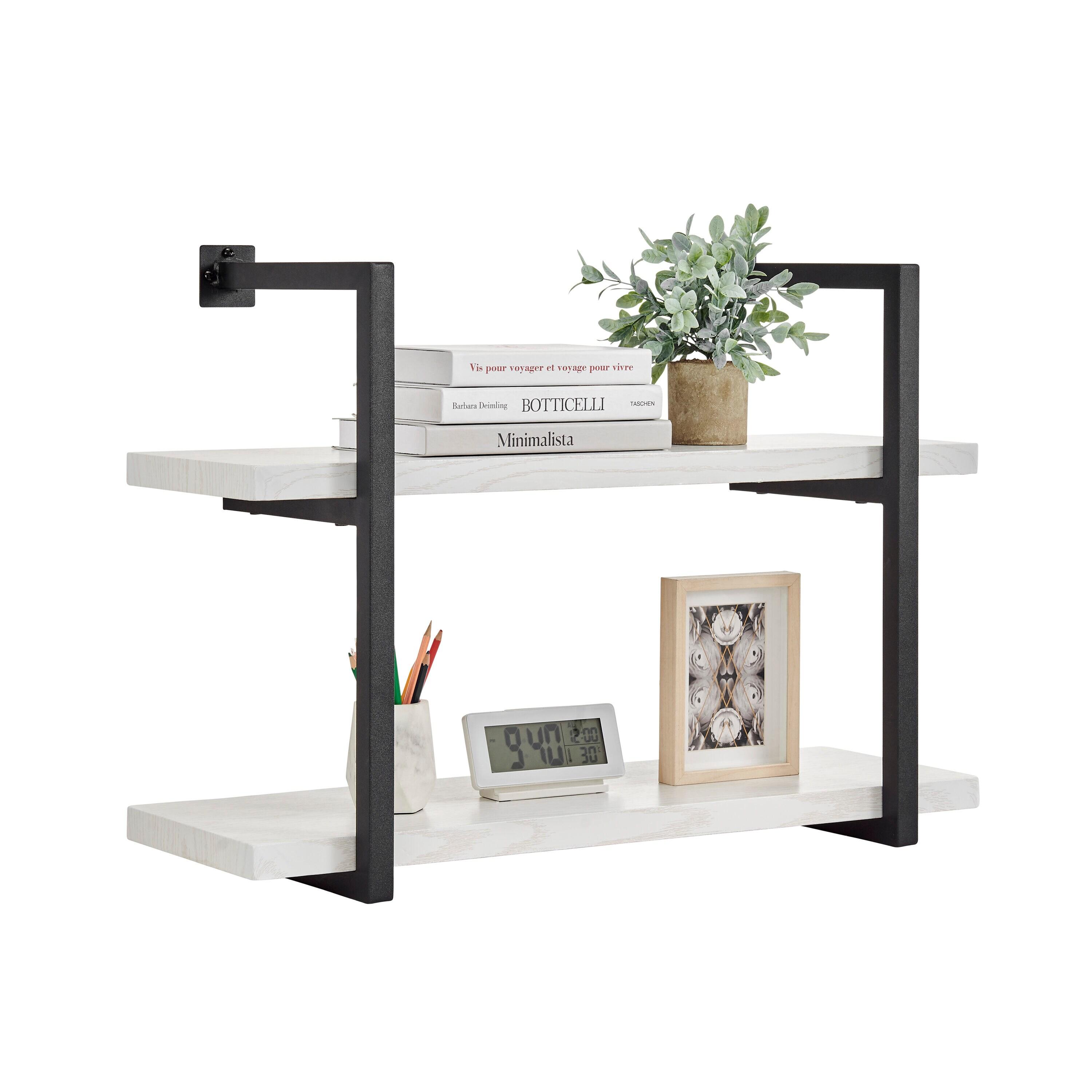 31.5" x 22.5" Modern 2 Tier Hanging Bracket Wall Shelve White Birch - Danya B.: Chic Storage, Metal MDF