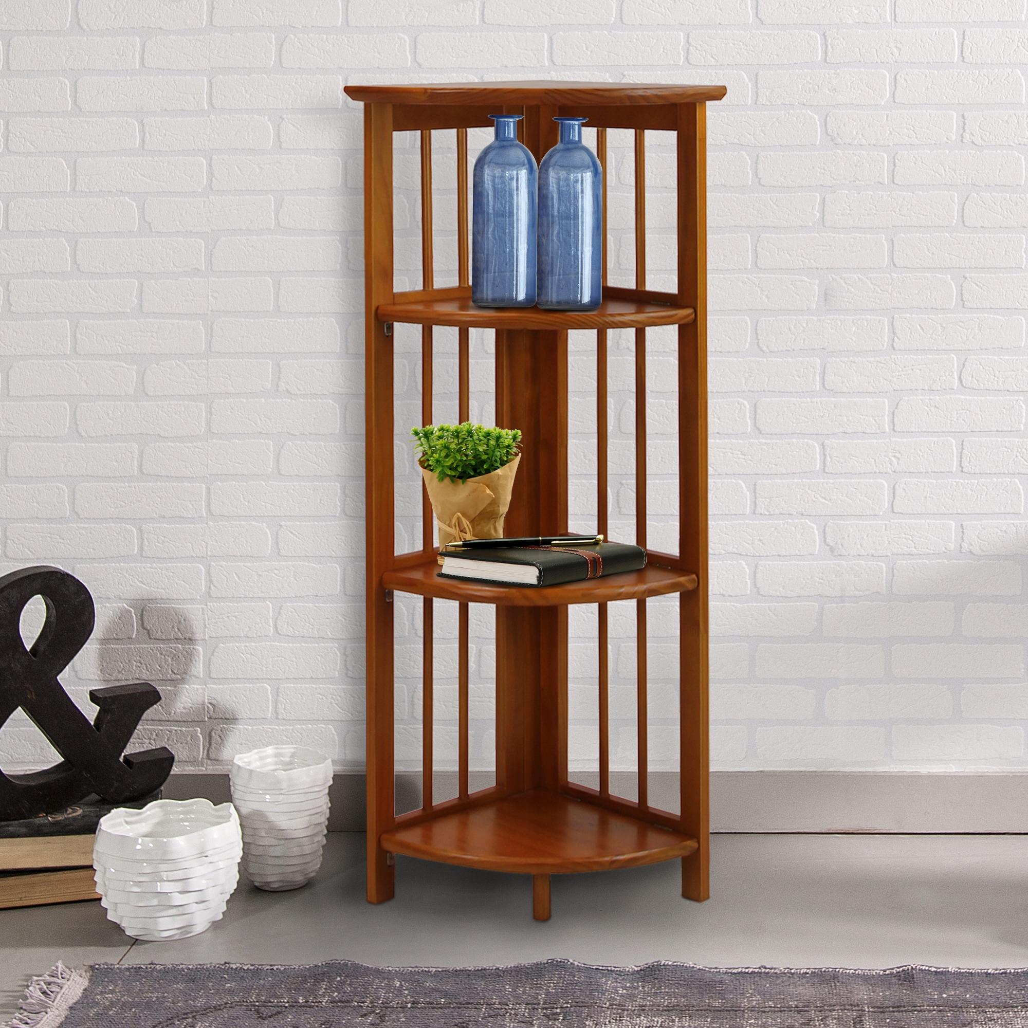 Casual Home 315-15 Wooden 4 Shelf Corner Folding Bookcase, Honey Oak