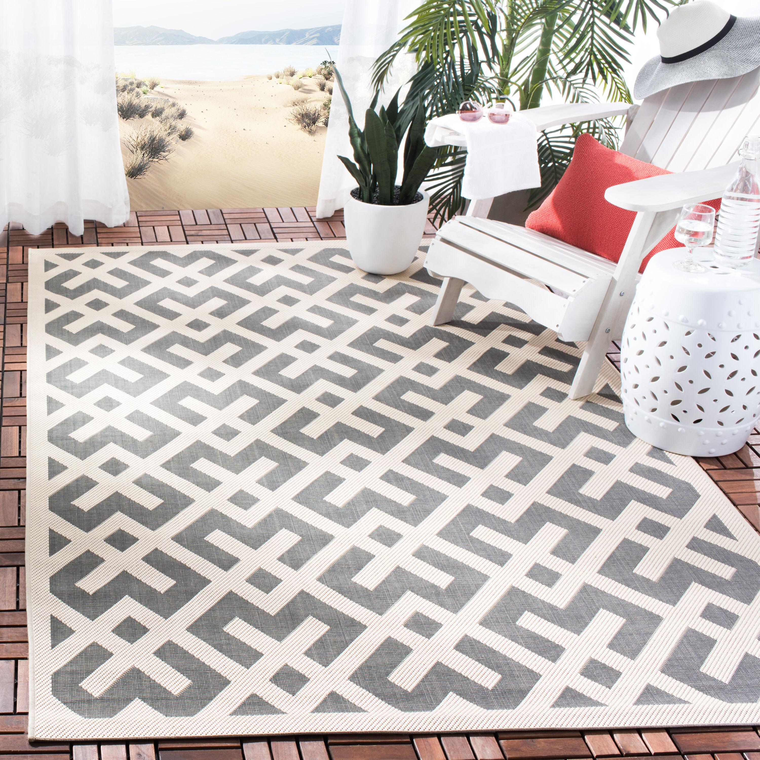 Courtyard CY6915 Power Loomed Indoor and Outdoor Area Rug - Grey/Bone - 4'x5'7" - Safavieh