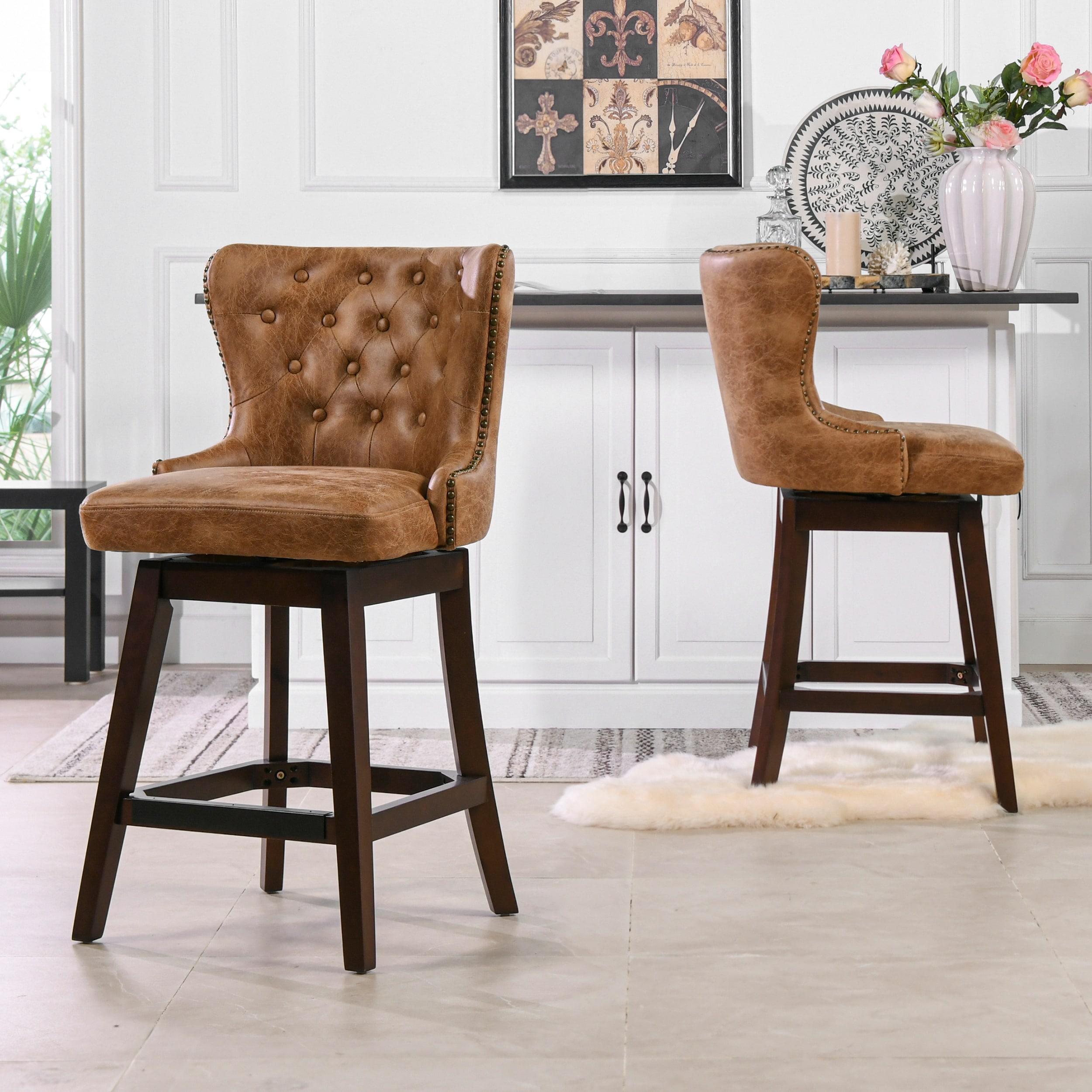 Holmes Tufted High-Back 360 Swivel Counter-Height Barstool Tan Brown