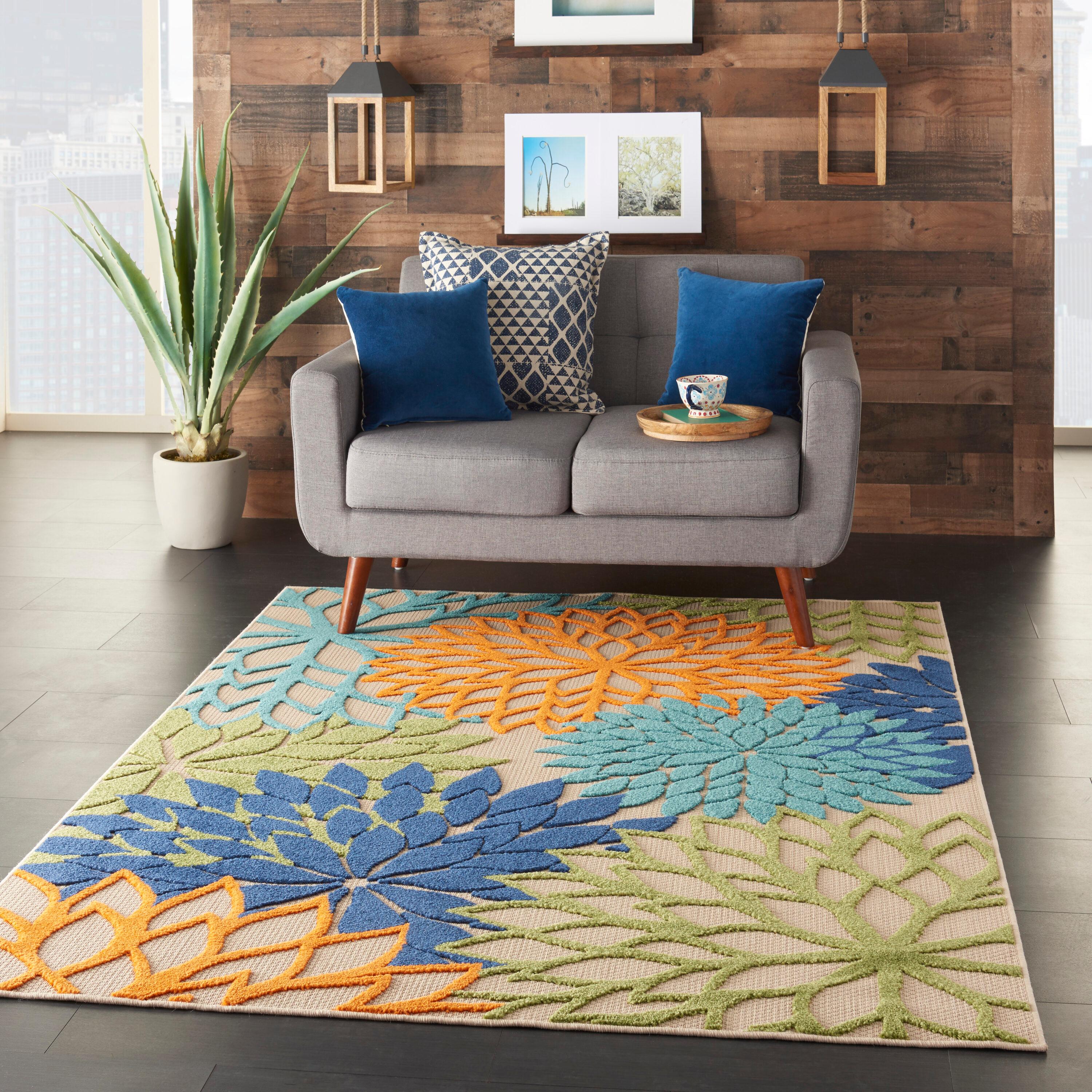 Nourison Aloha Floral Bloom Flatweave High-Low Indoor Outdoor Area Rug Multicolor 5'3" x 7'5"