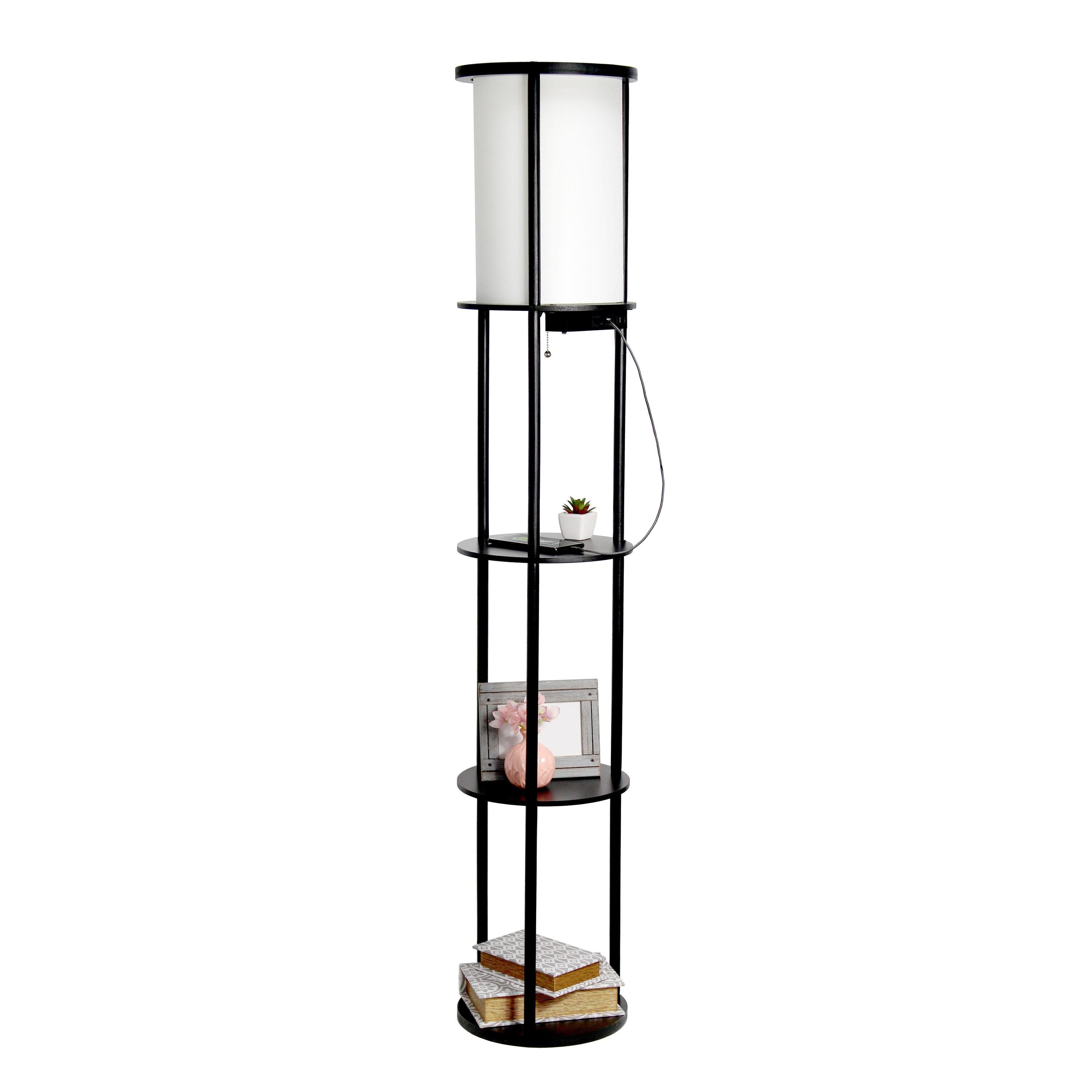 62.5" Round Modern Shelf Etagere Organizer Floor Lamp with Charging Station - Simple Designs