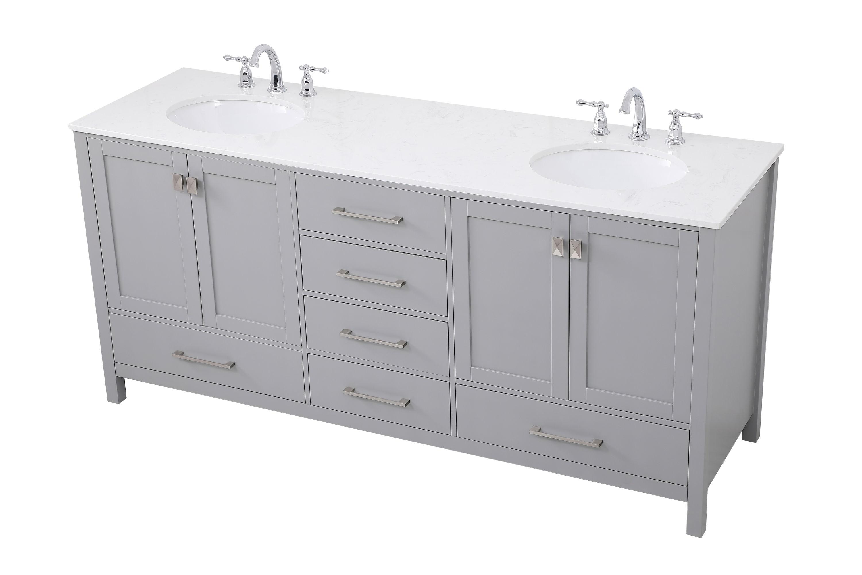 Elegant Decor Irene 72" Solid Wood and Stone Double Bathroom Vanity in Gray