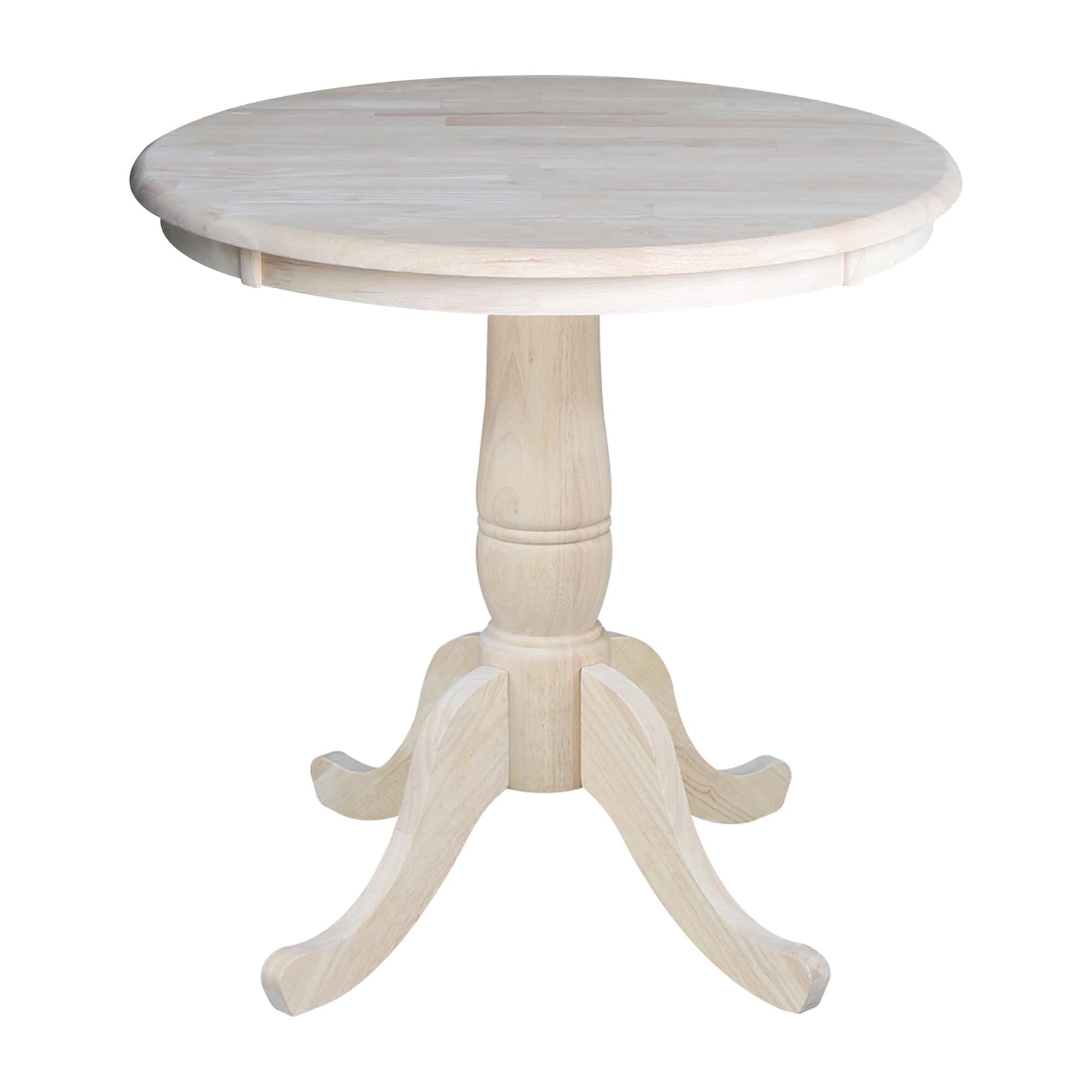 International Concepts 30" Round Top Pedestal Dining Table Unfinished: Mid-Century Modern, Seats 4, Wood Frame