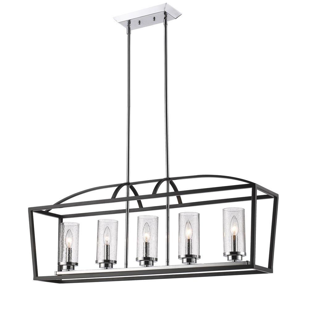 Mercer Matte Black 5-Light Linear Pendant with Seeded Glass