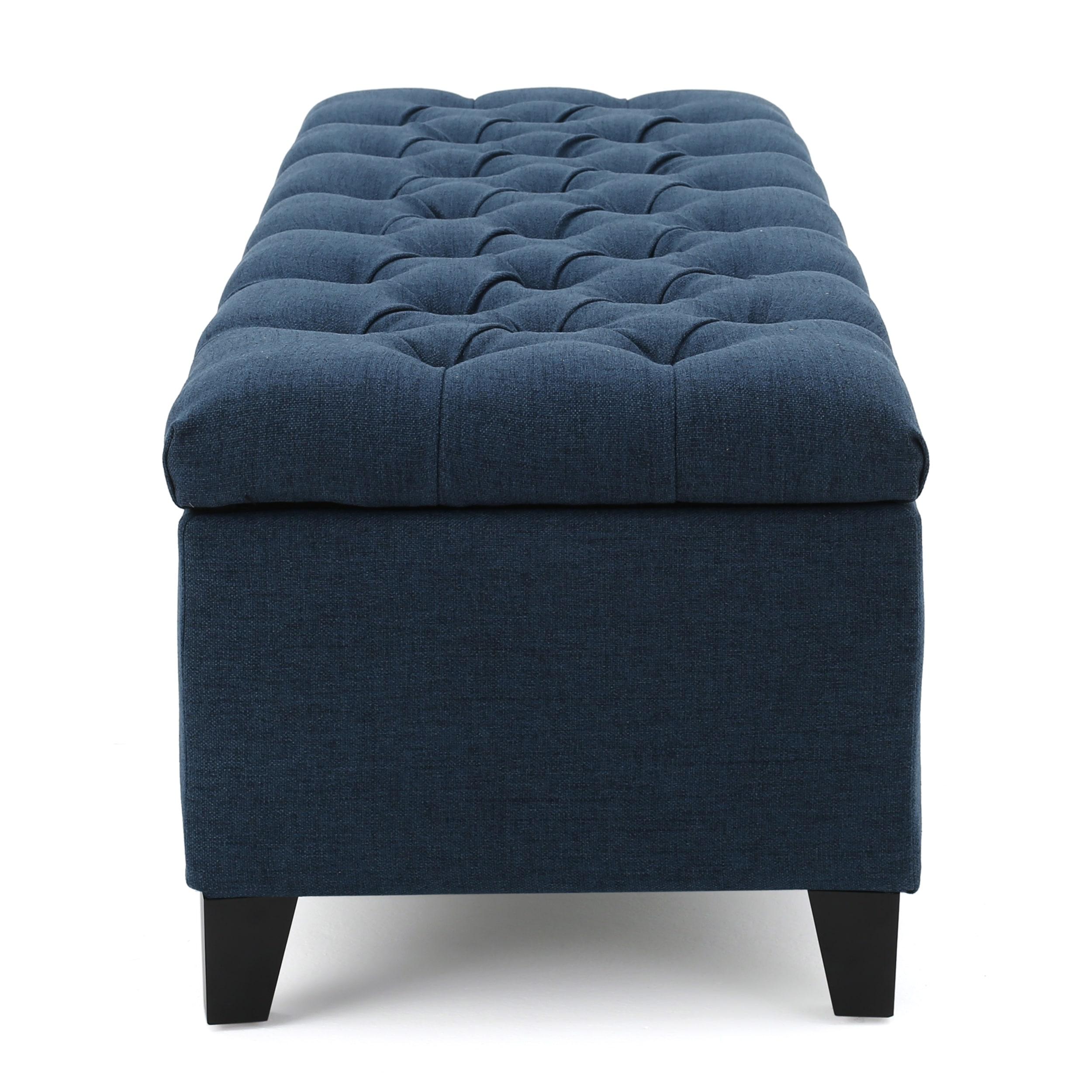 Ottilie Storage Ottoman Dark Blue - Christopher Knight Home: Upholstered Bedroom Seating with Tufted Lid