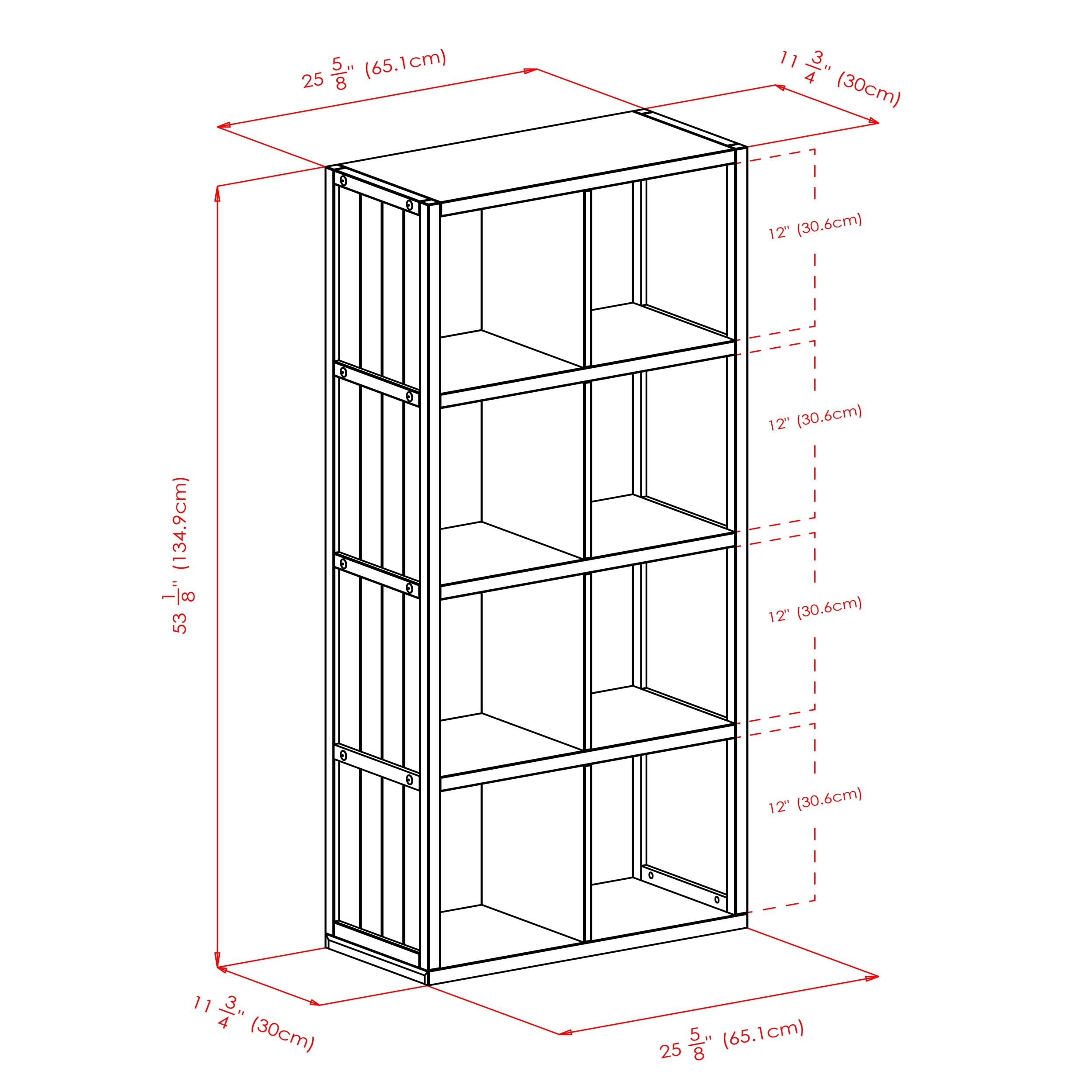 53"Timothy Shelf 4X2 Slots Black - Winsome: Mid-Century Modern Storage Bookcase, MDF Composite