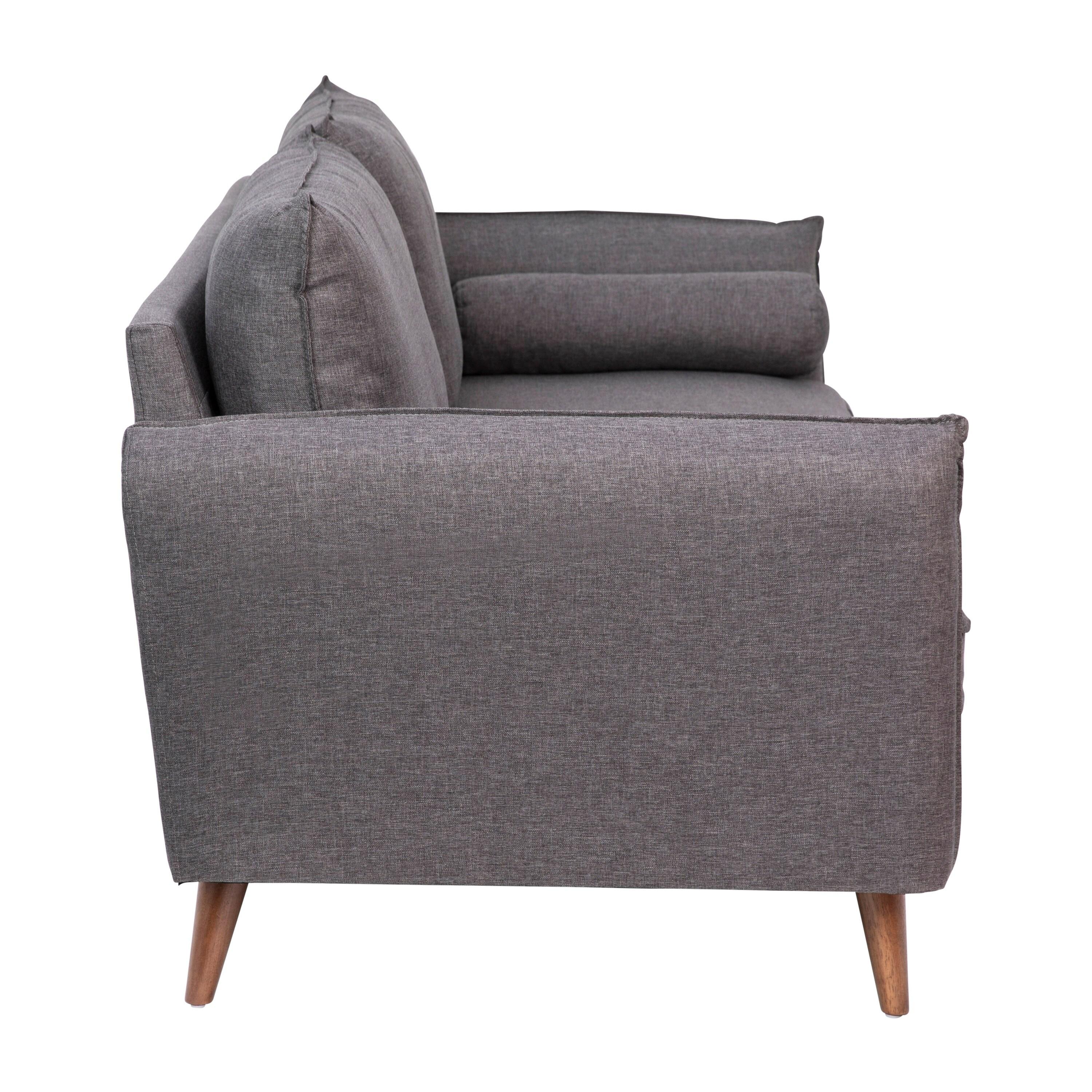 Flash Furniture Evie Mid-Century Modern Sofa with Faux Linen Fabric Upholstery & Solid Wood Legs in Stone Gray