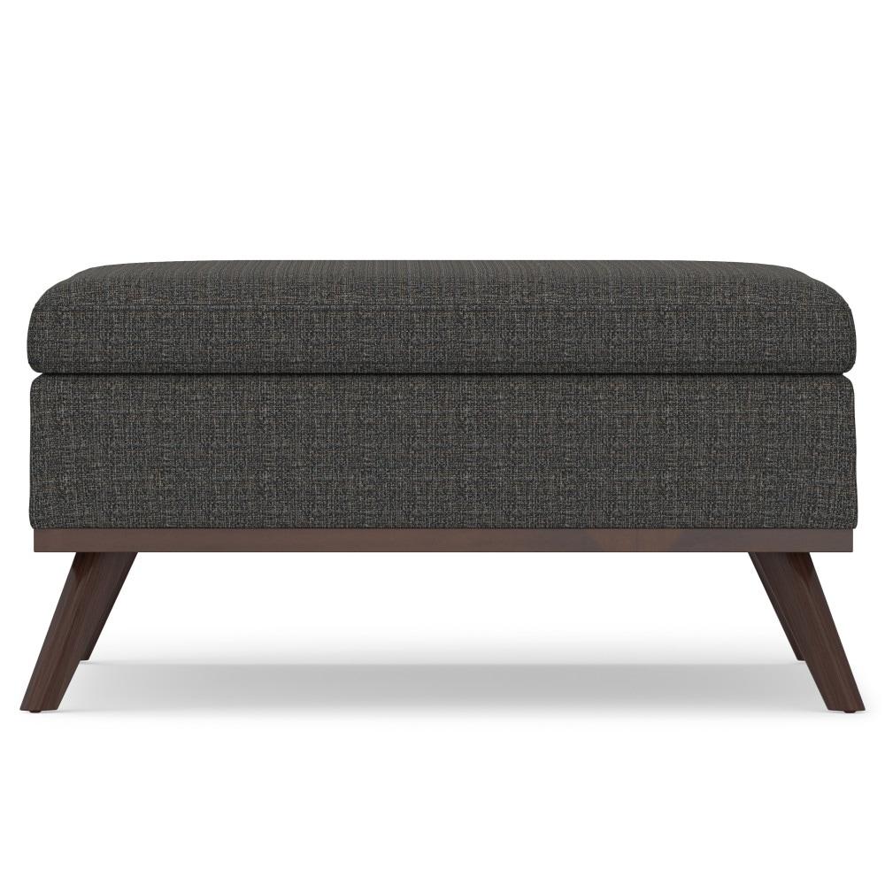 Simpli Home Owen 36"W Upholstered Square Coffee Table Storage Ottoman with Lift Top and Solid Wood Legs