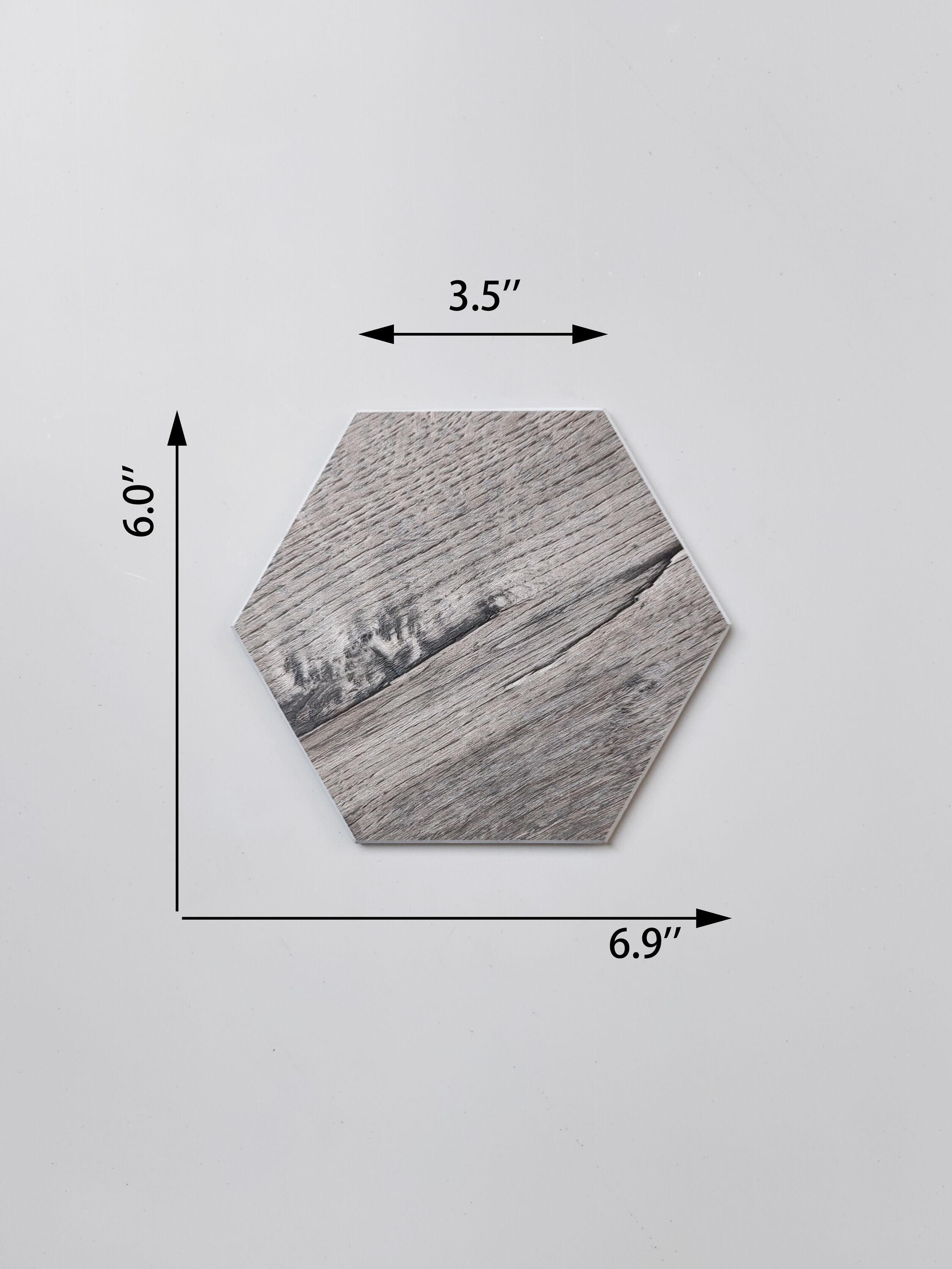 Hexagon Gray Wood Grain Peel and Stick Wall Tile