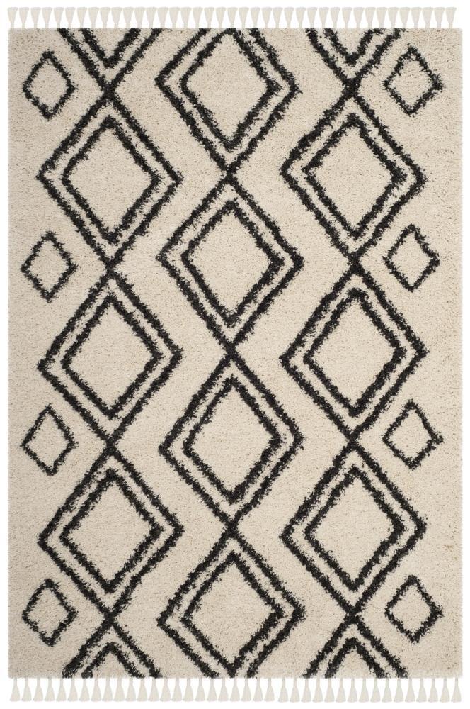 Moroccan Fringe Shag 200 MFG247 Power Loomed Area Rug Cream / Charcoal 4' X 6' - Safavieh.