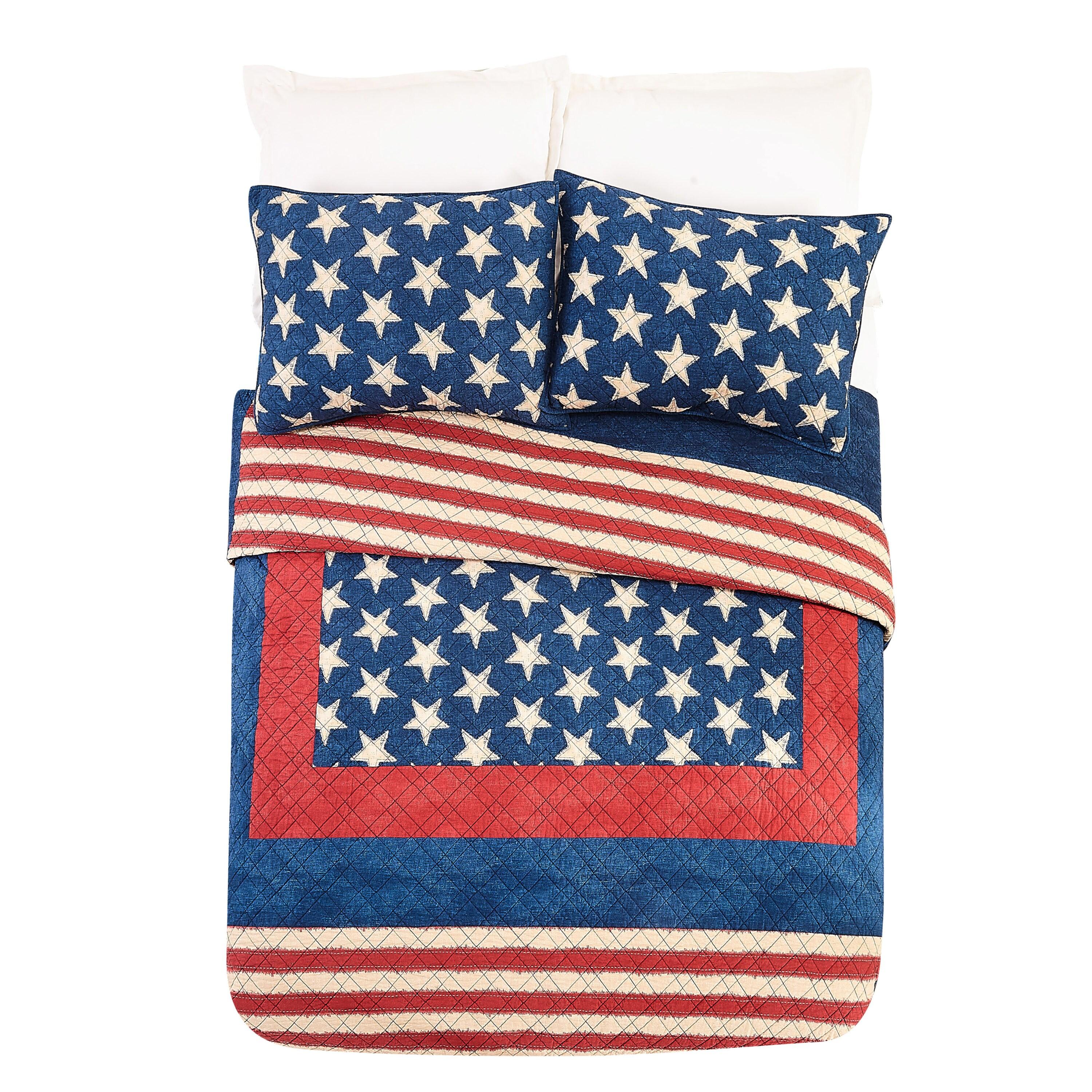 Modern Heirloom Americana Patch 100% Cotton 3-Piece Quilt/Coverlet Set