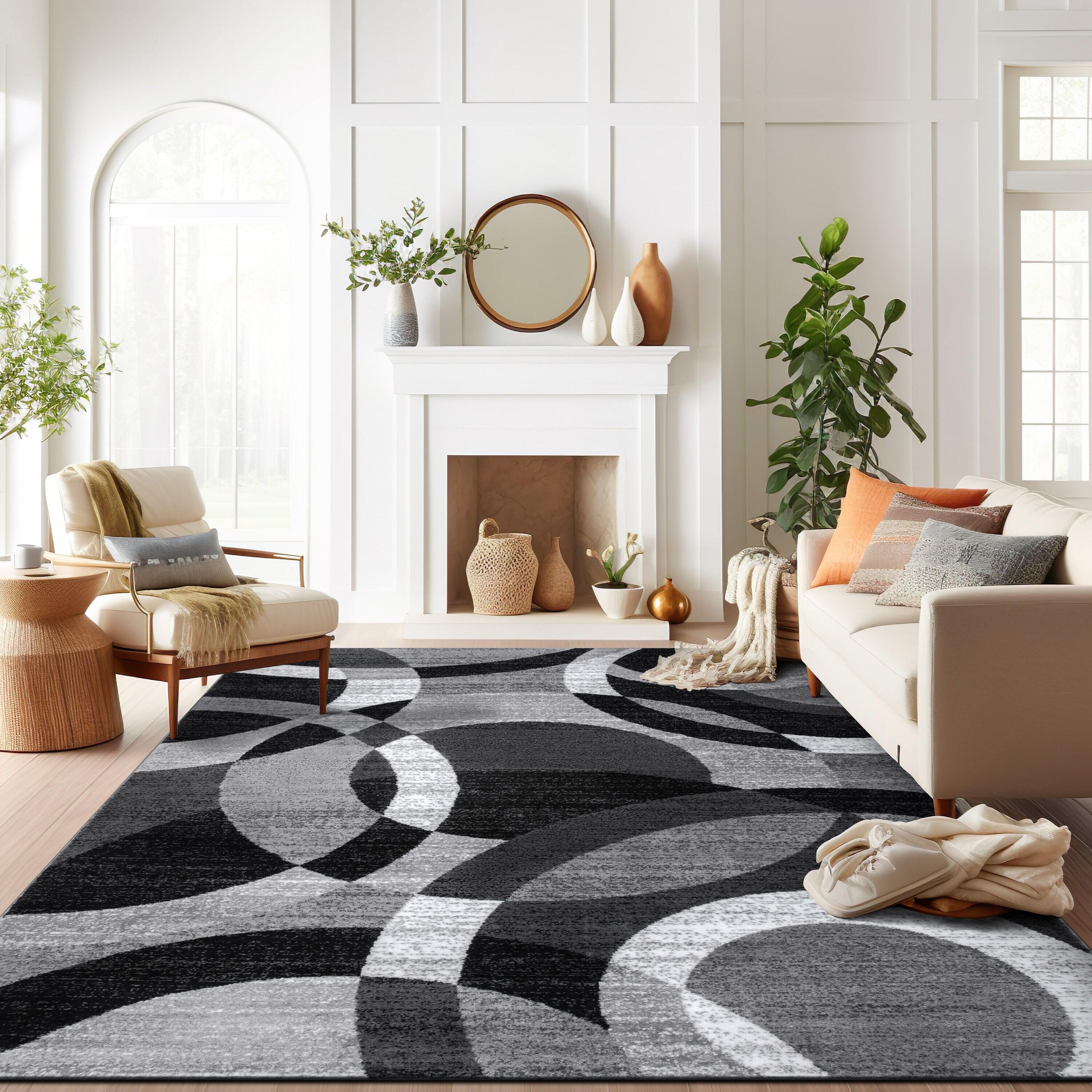 World Rug Gallery Geometric Circles Gray 7'10" x 10'2" Indoor Area Rug