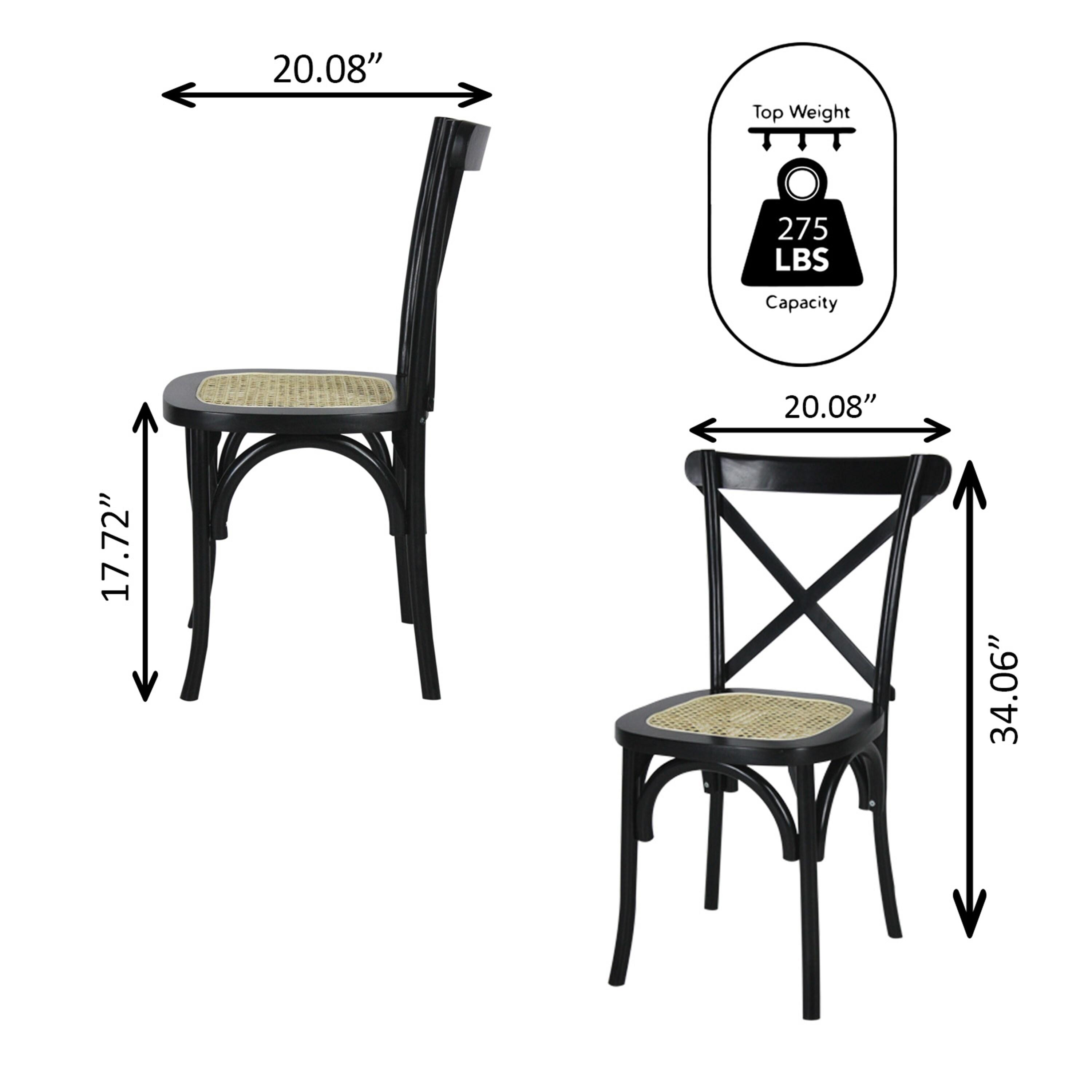 Cassis Classic Traditional X-Back Wood Rattan Dining Chair, Black/Natural (Set of 2) - JONATHAN Y