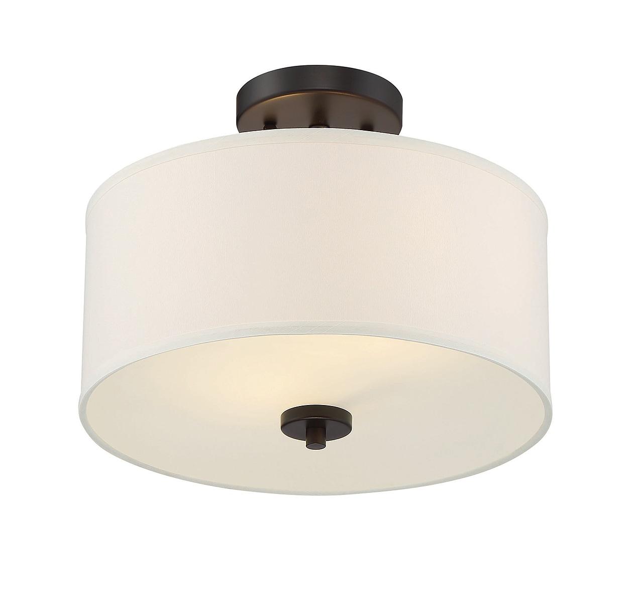 Elegant Dual-Light Drum Ceiling Fixture in Oil Rubbed Bronze with White Fabric Shade