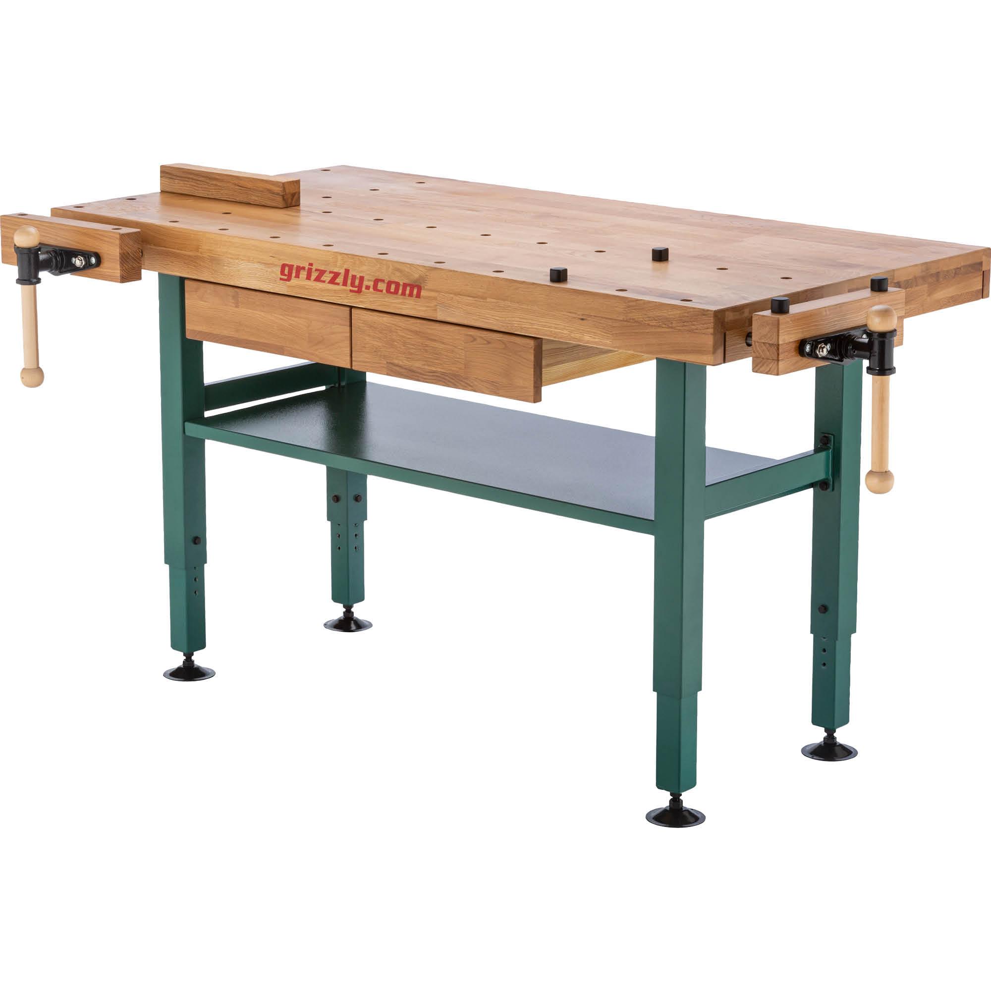 Grizzly T10157 Heavy-Duty Oak Workbench with Steel Legs