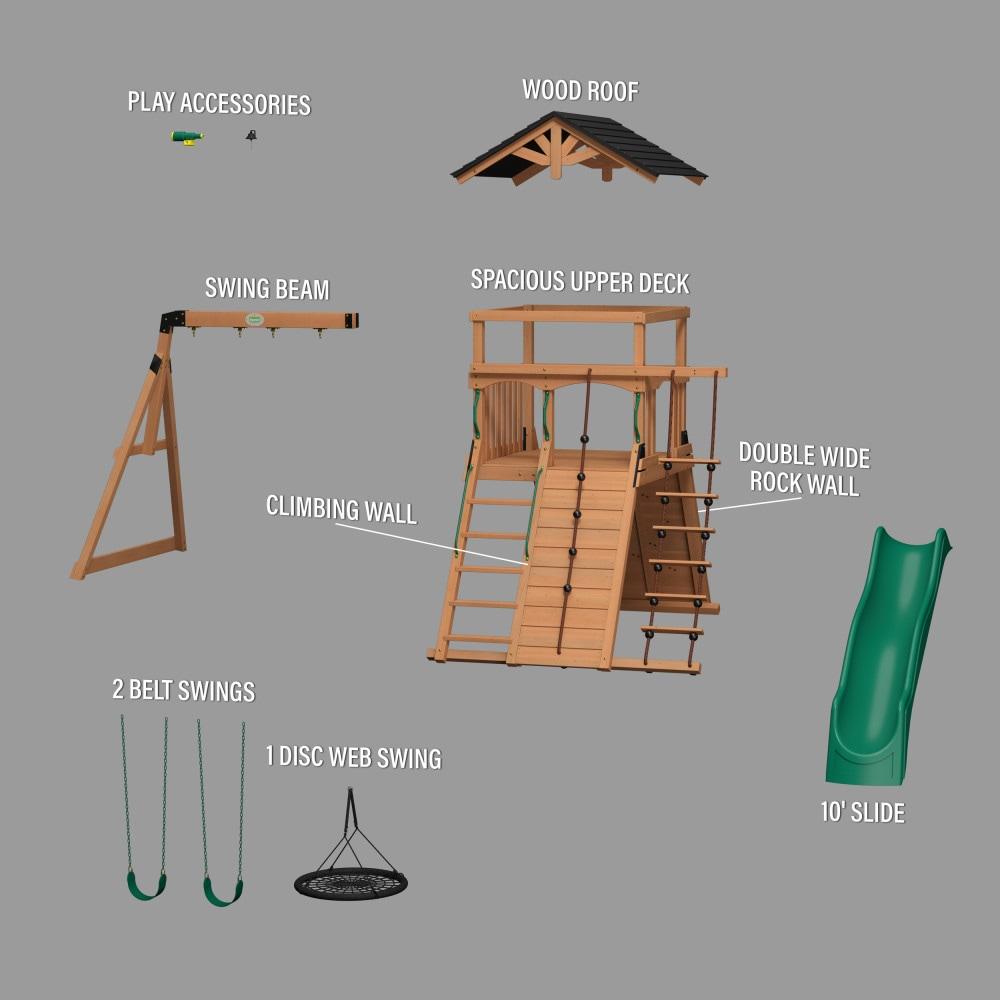 Backyard Discovery Endeavor Cedar Wood Swing Set, Slide, Play Deck, Rock Wall, Rope Ladder