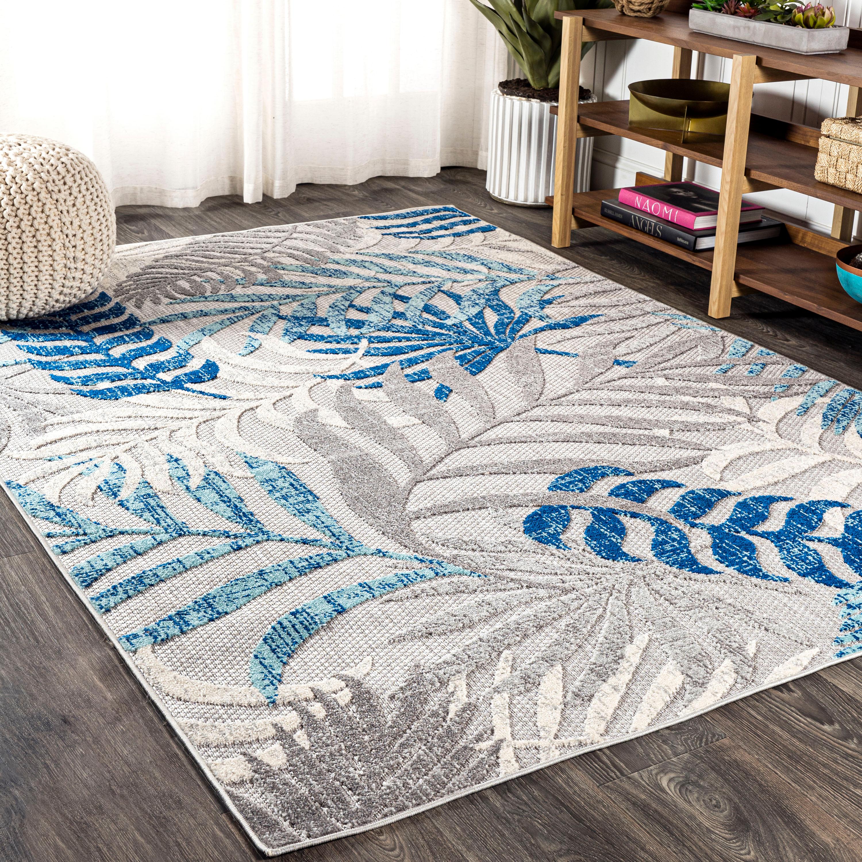 JONATHAN Y Tropics Palm Leaves Indoor/Outdoor Gray/Blue 5 ft. x 8 ft. Area Rug