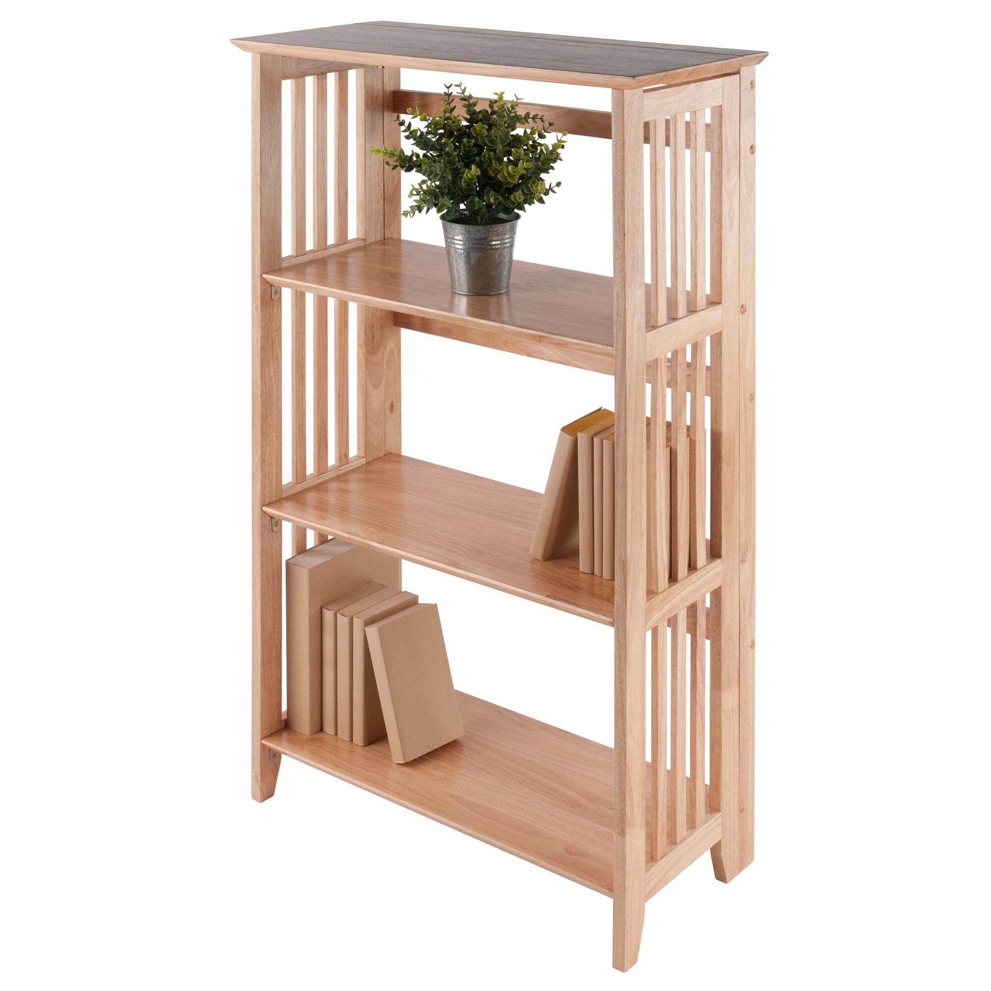 42" 4 Tier Foldable Bookshelf Natural - Winsome: Beech Wood, Slatted-Side, Home Office Storage