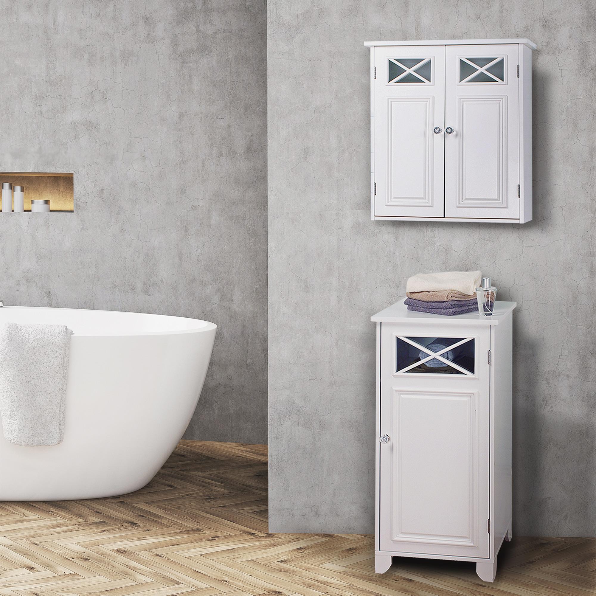 Dawson Two Doors Wall Cabinet White - Elegant Home Fashions: Traditional Style, Semi-Gloss Finish, Bathroom Storage