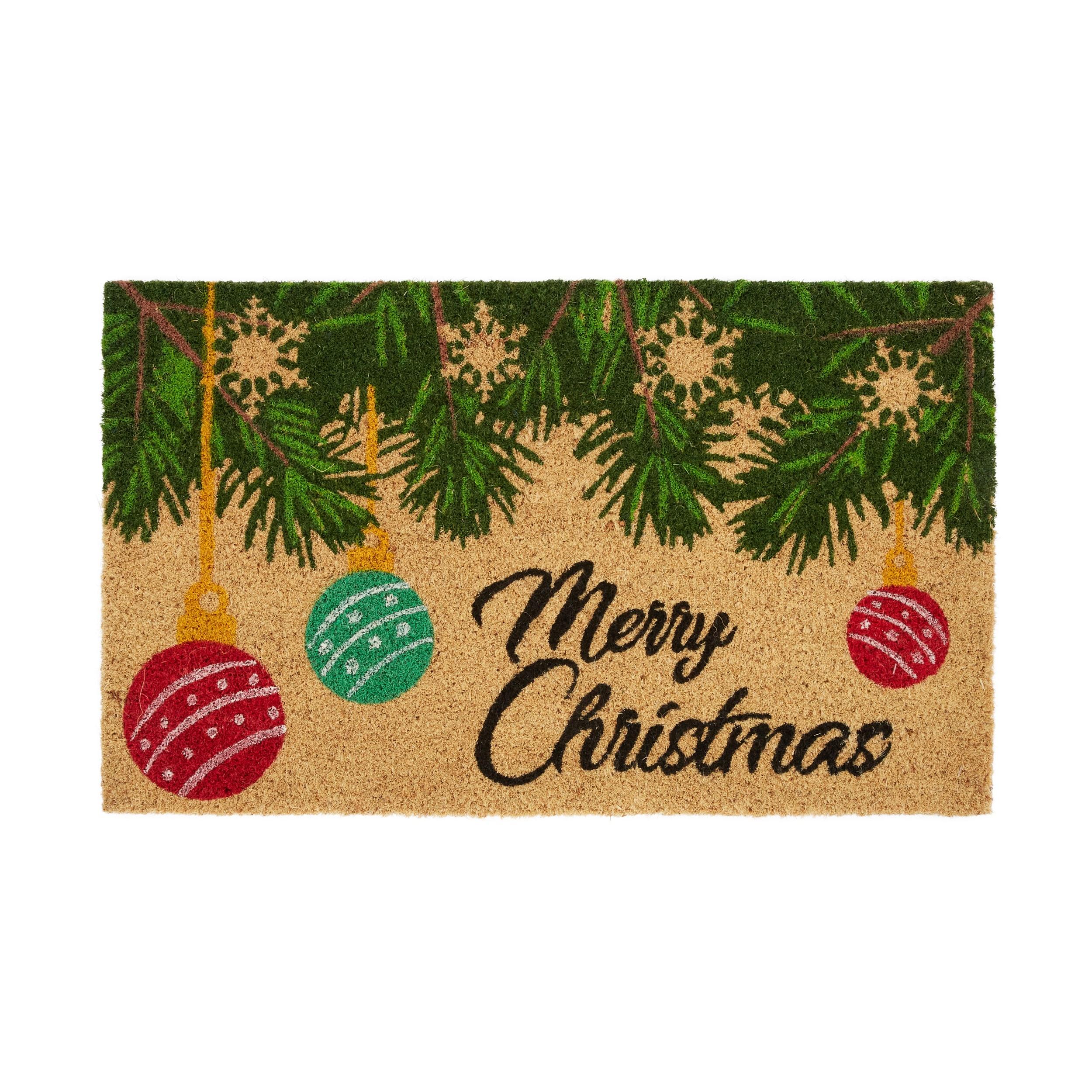 PVC Backed Merry Christmas, 30"x18"x0.5", Natural Coconut Husk Coir Door Mat