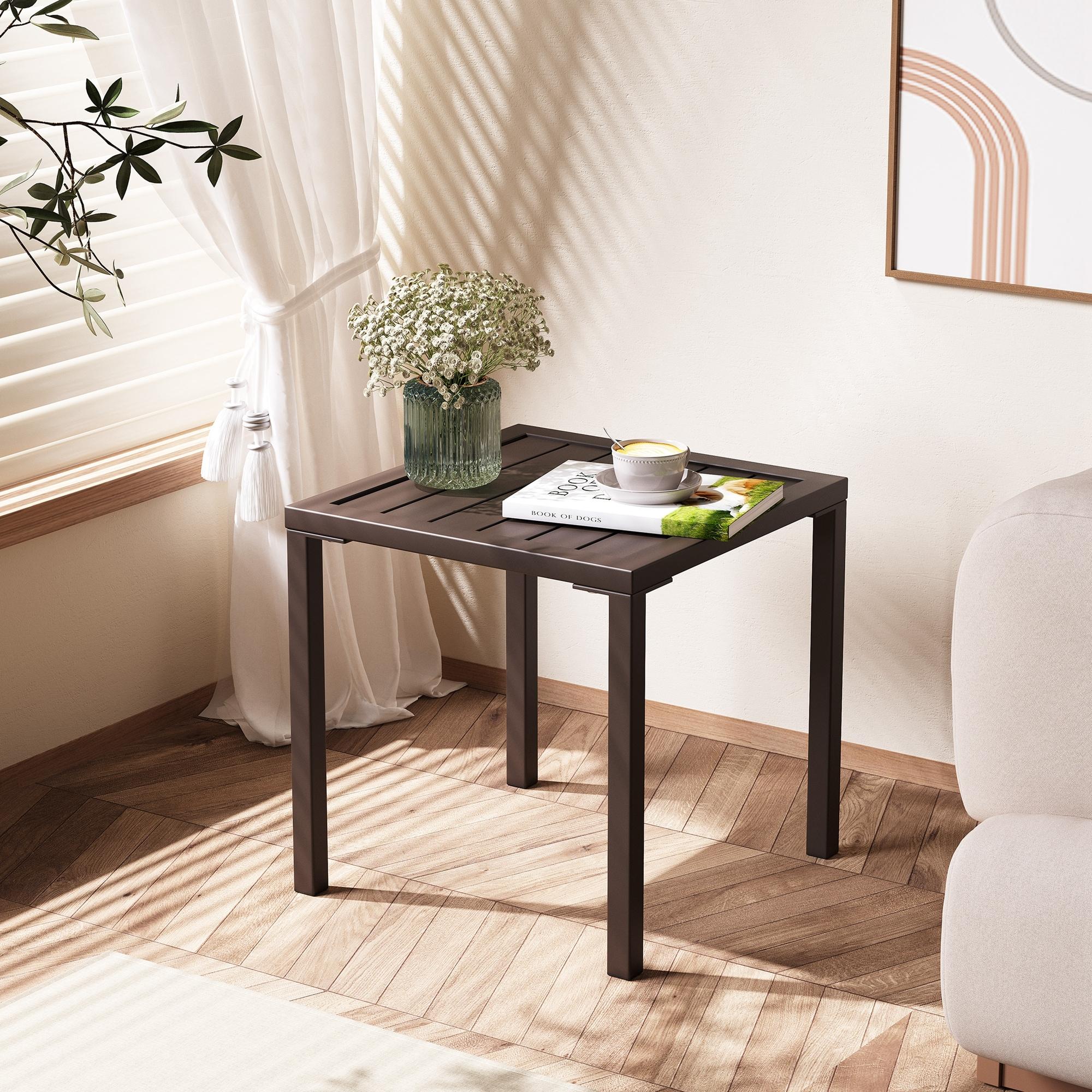 Crestlive Products Outdoor End Table Aluminum Square Patio Side Table - 15.7" L x 15.7" W x 15.9" H 1-Piece, Brown