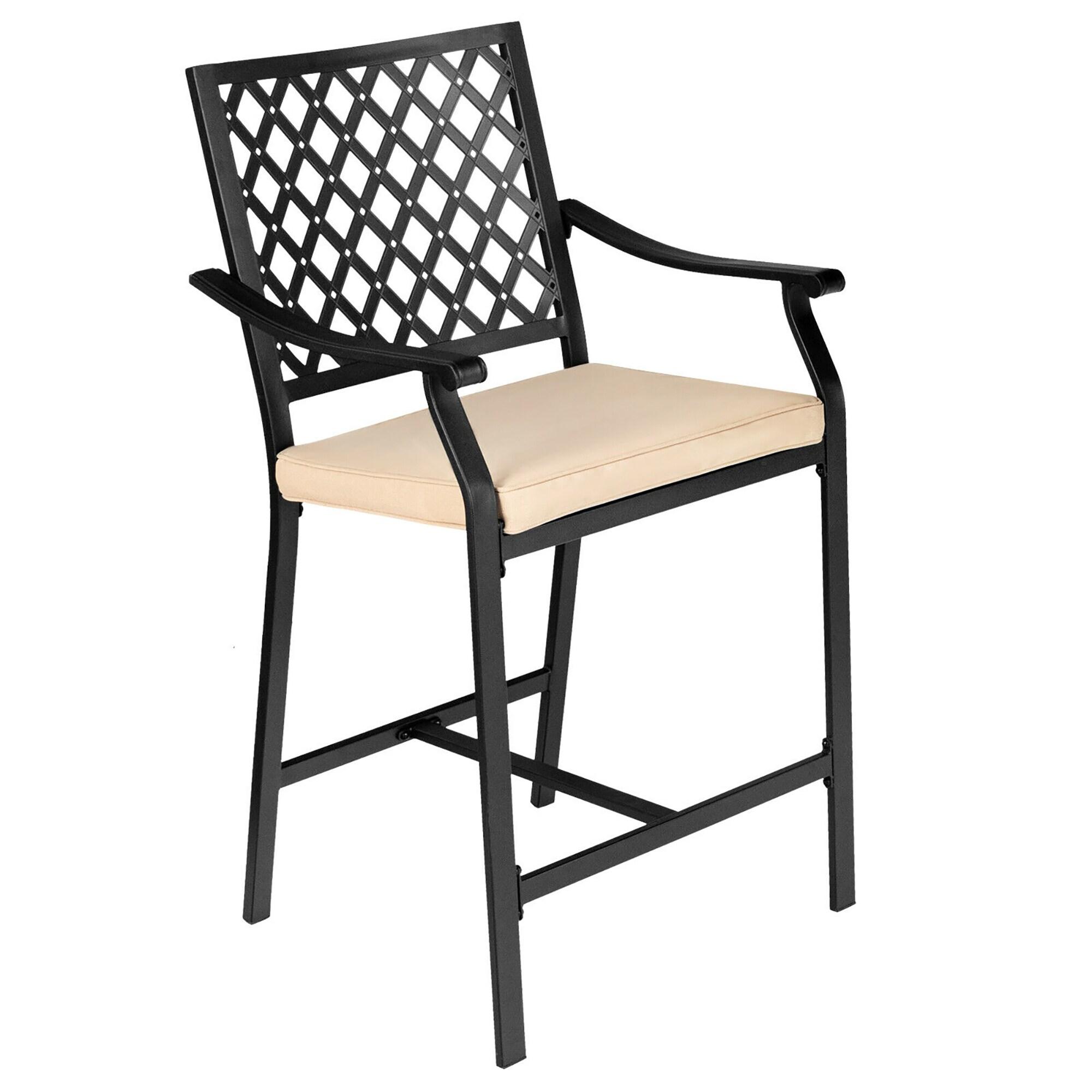 Costway 2PCS Patio Bar Stool Counter Height Cushioned Chair Armrest Garden Deck