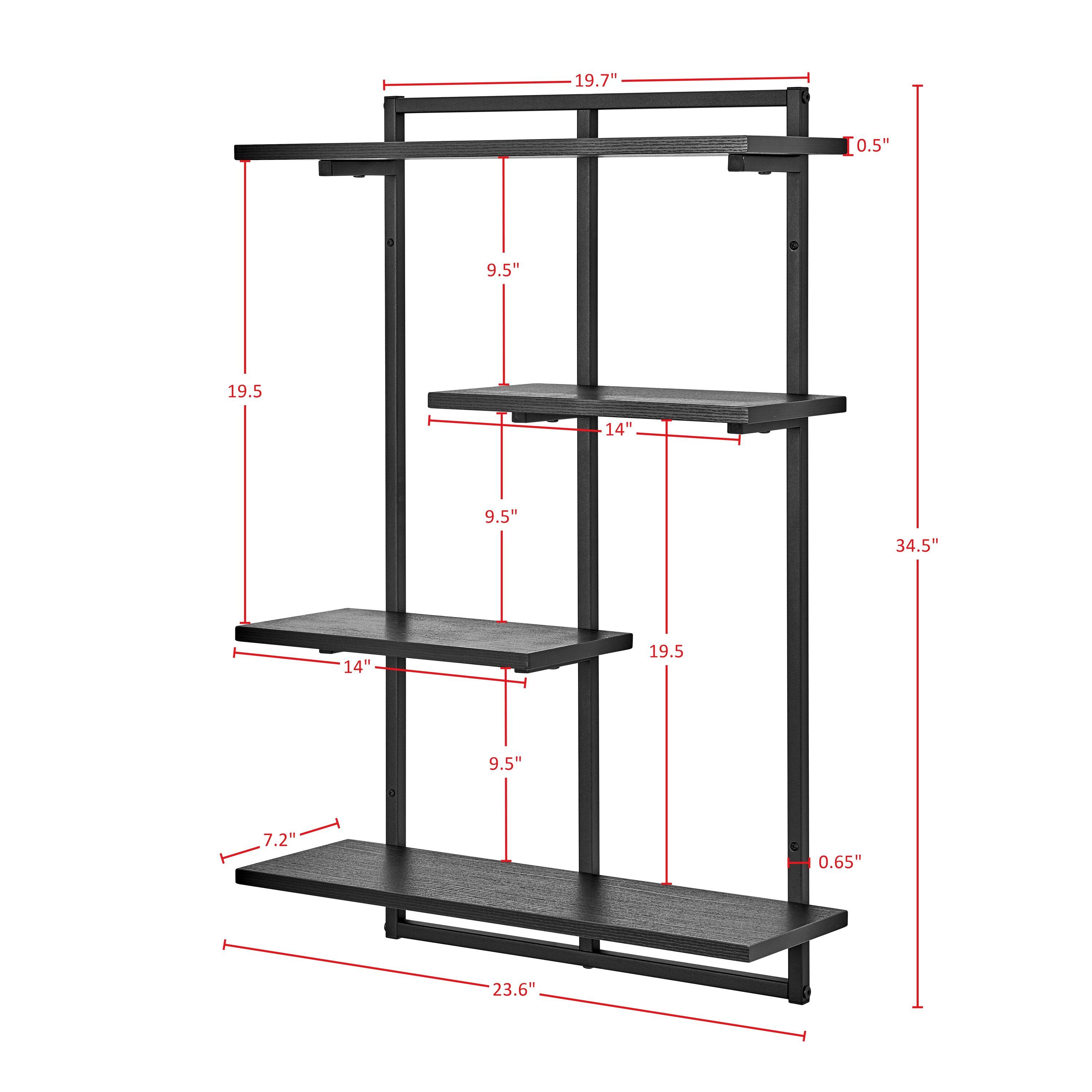 Danya B. 34.5" x 23.6" Rhodes 4 Tier Modern Floating Windowsill Wall Shelf Unit Black/Light Walnut: MDF & Iron, Open Design