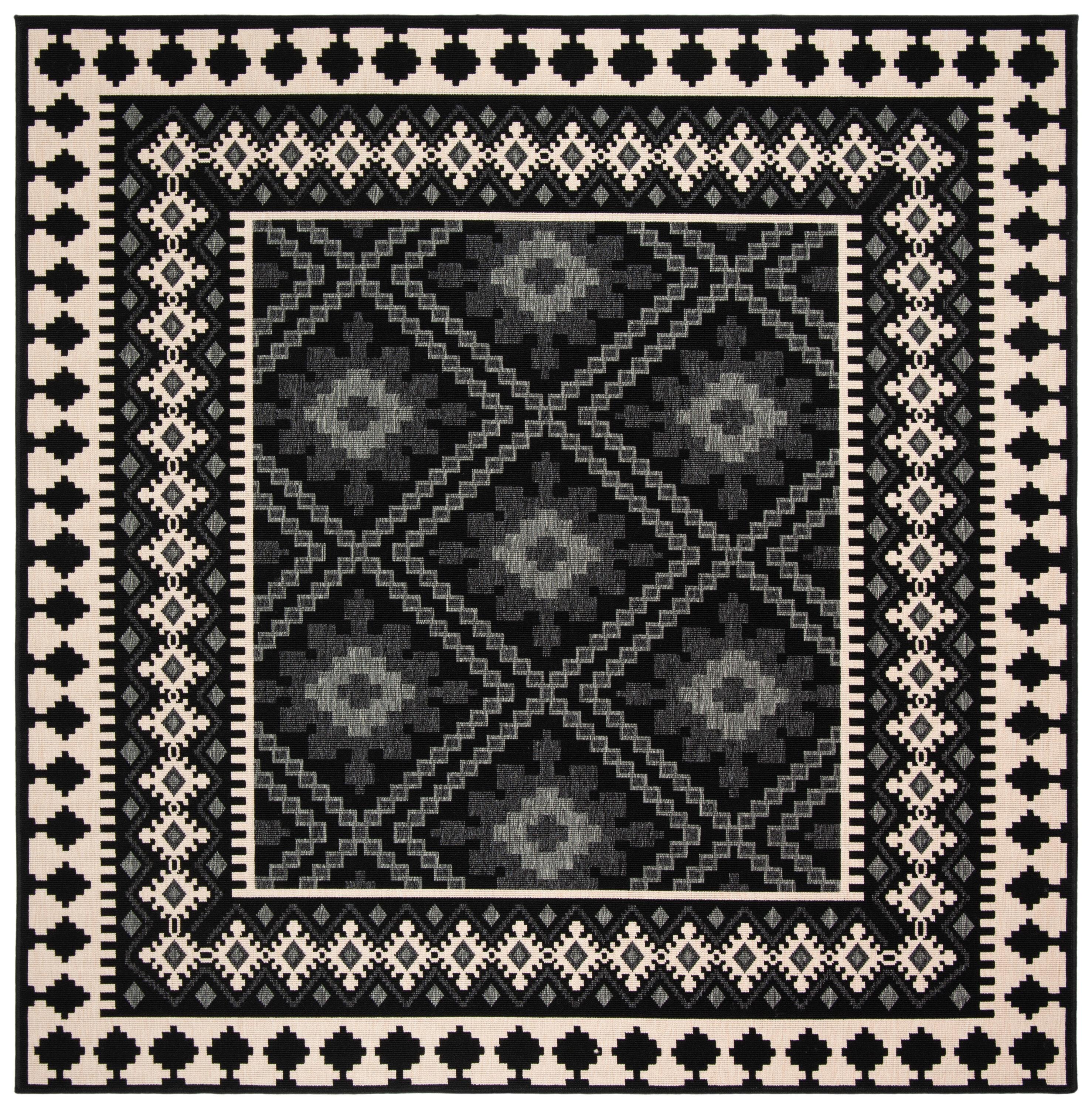 Veranda VER099 Power Loomed Indoor/Outdoor Area Rug - Black/Creme - 5'3"x5'3" - Safavieh.