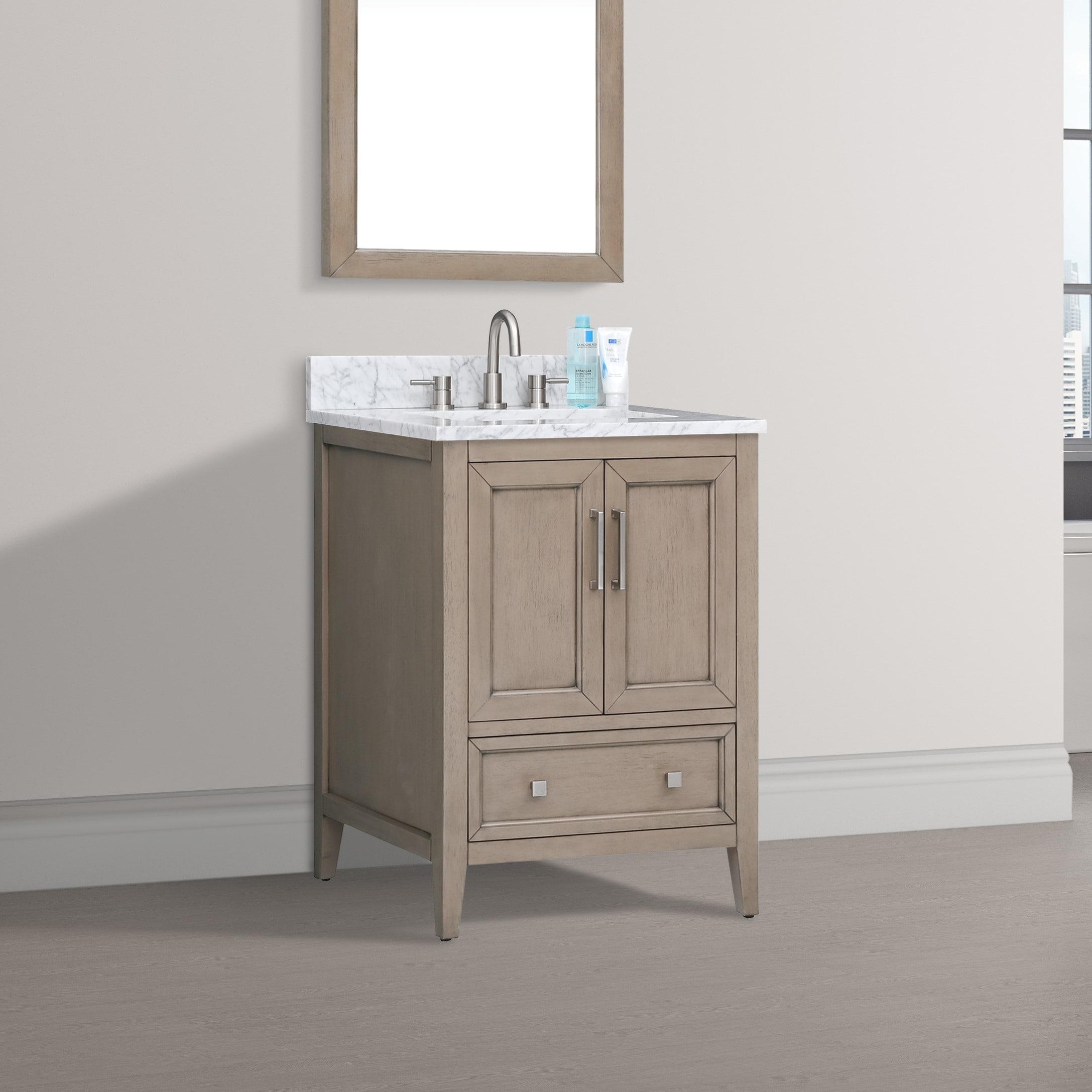 Gray Oak 25" Single Vanity with Carrara White Marble Top