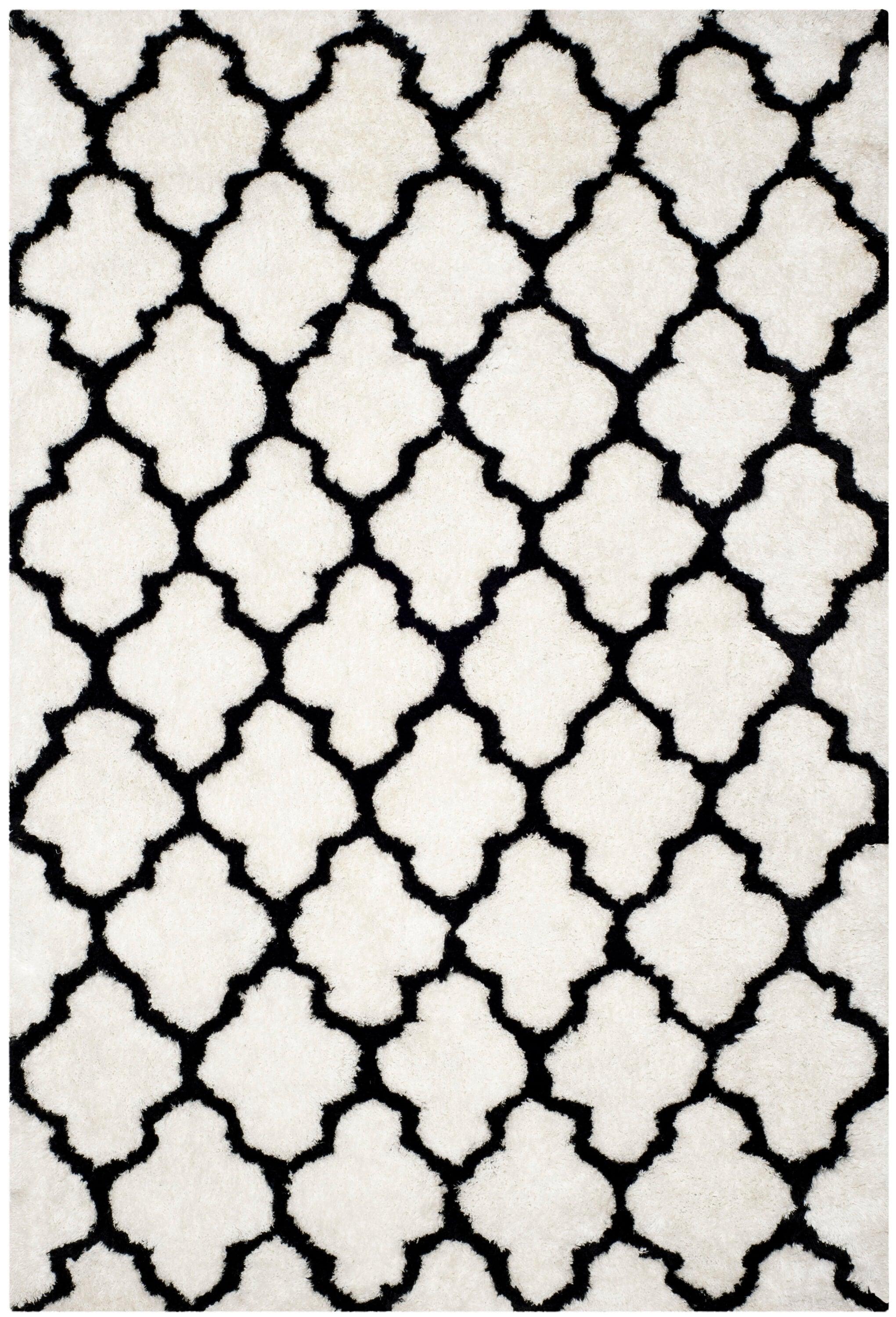 SAFAVIEH Barcelona Shag Mira Geometric Area Rug, Ivory/Black, 6' x 9'