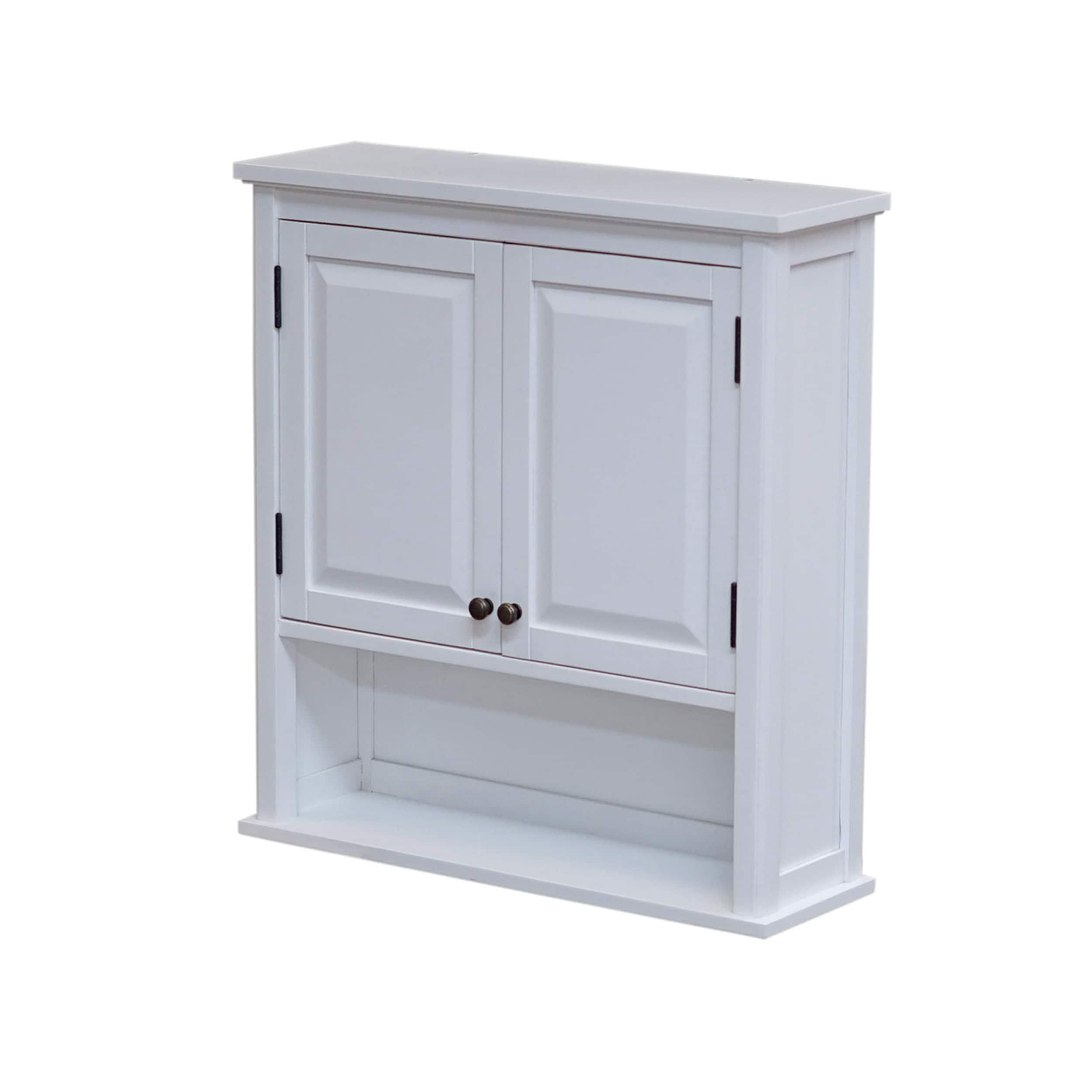 Dorset Wall Mounted Bath Storage Cabinet with Two Doors and Open Shelf White - Alaterre Furniture: Hardwood Medicine Cabinet, Adjustable Shelf