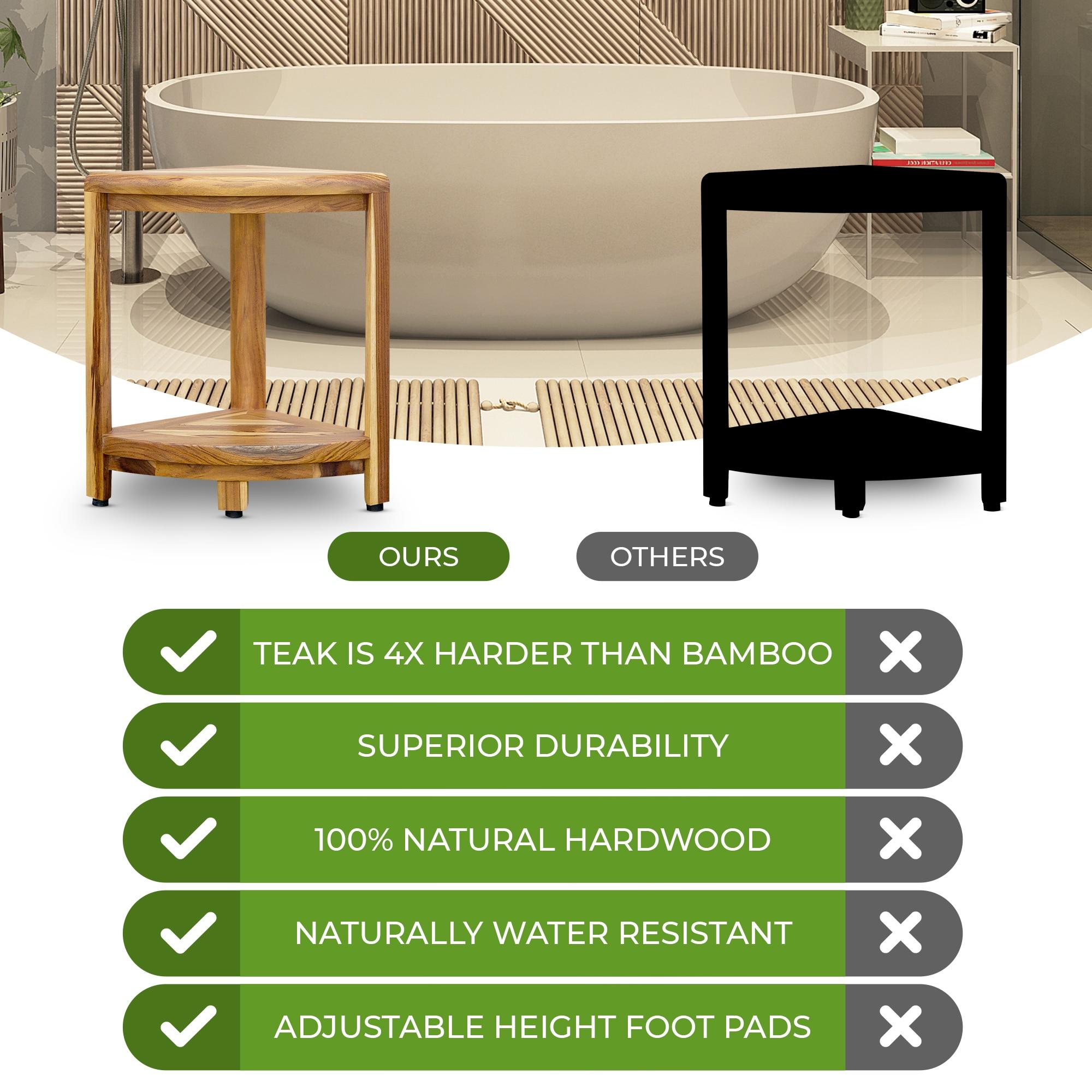 12" SnazzyCorner ED980 Wide Teak Shower Bench with Shelf - EcoDecors