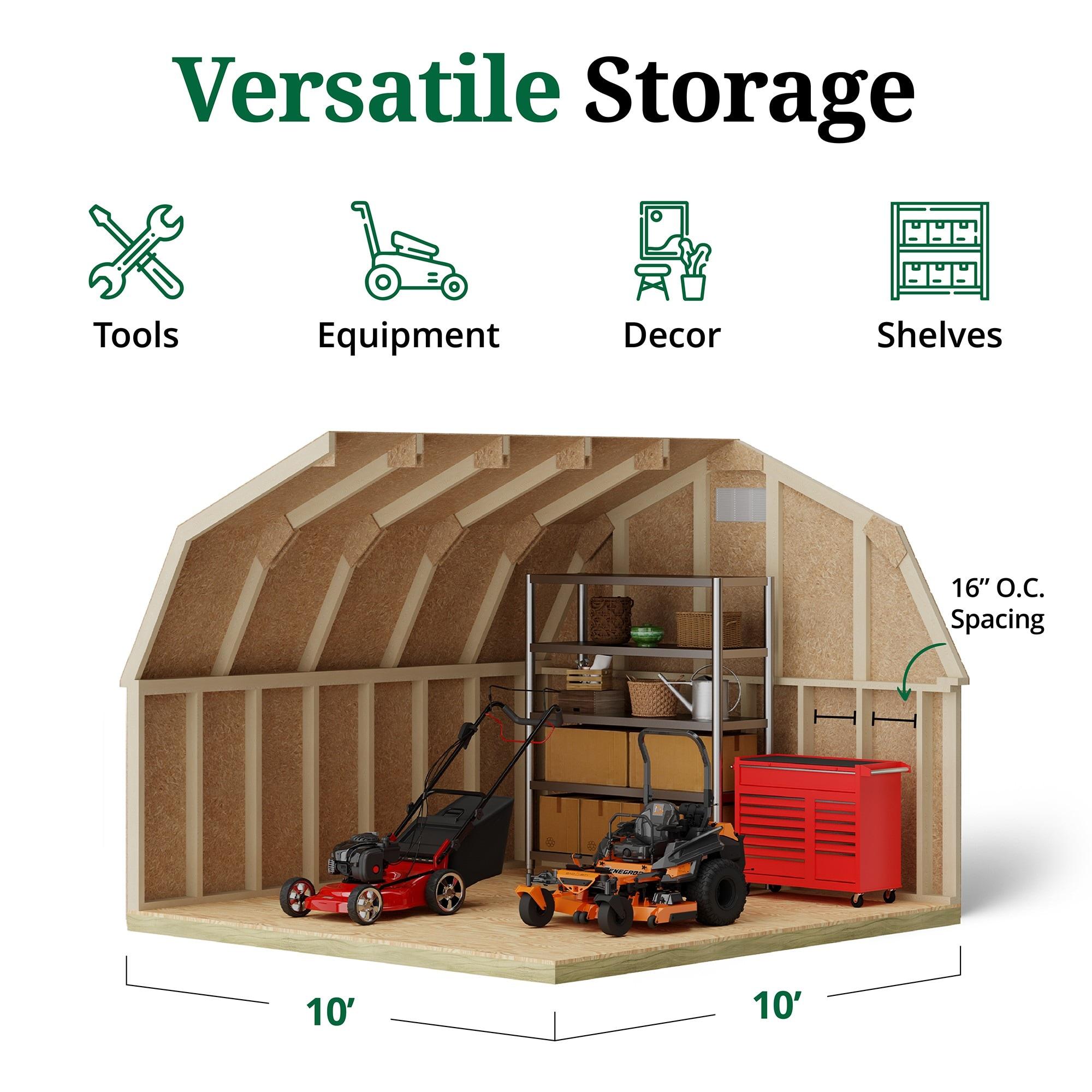 Little Cottage Co. 10x10 Classic Gambrel Barn with 4 ft. Sidewalls and Floor, Outdoor Wood Storage Shed Do-It-Yourself Precut Kit