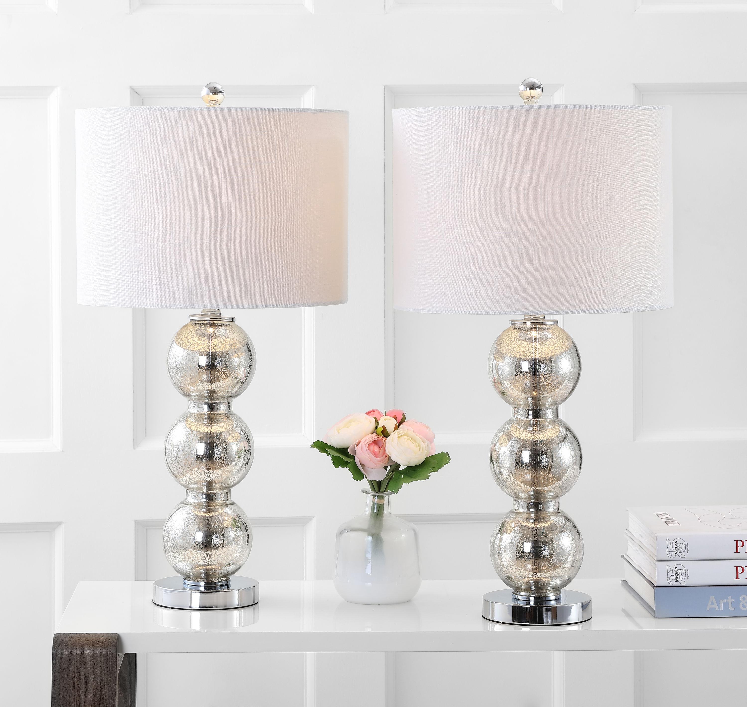 Rosdorf Park Led Table Lamps Set Of 2 - Contemporary Triple Glass Sphere Design, Mercury Silver/Chrome Finish